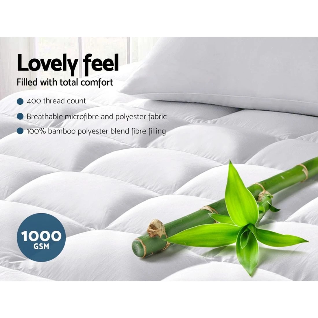 4 Giselle Bedding Mattress Topper Pillowtop Bamboo Double Memory Foam Pressure Relief Breathable Cooling - White, 4 of 8