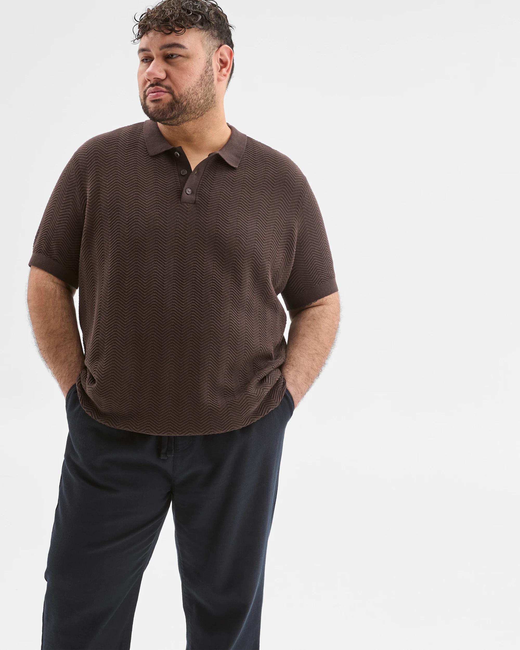 3 Target Man Plus Size Australian Cotton Smart Knit Polo Top BITTER CHOC, 3 of 6