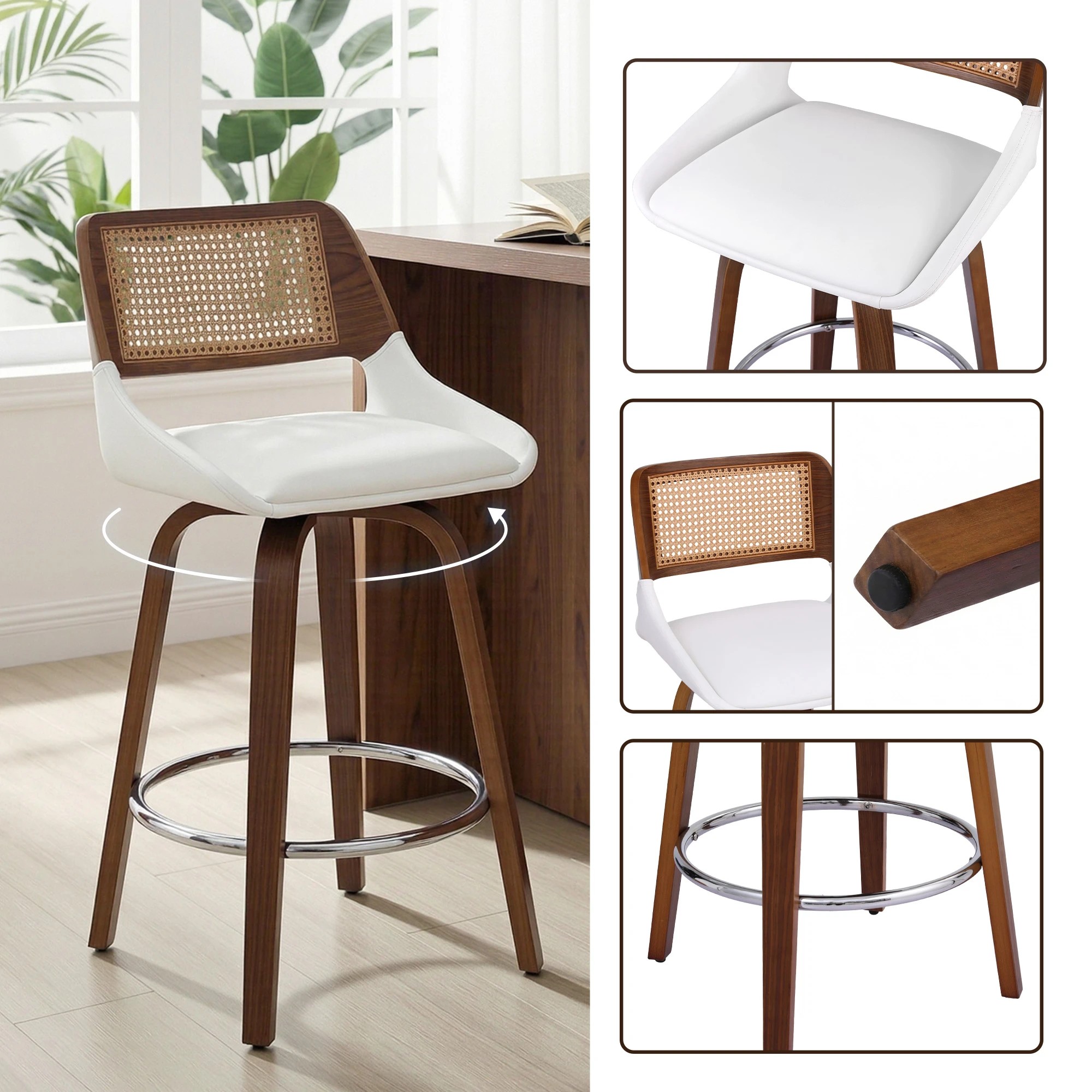 8 Artiss Wooden Bar Stools Set of 3 Swivel Kitchen Counter Stool Chair 60cm Seat - Multi, 8 of 9