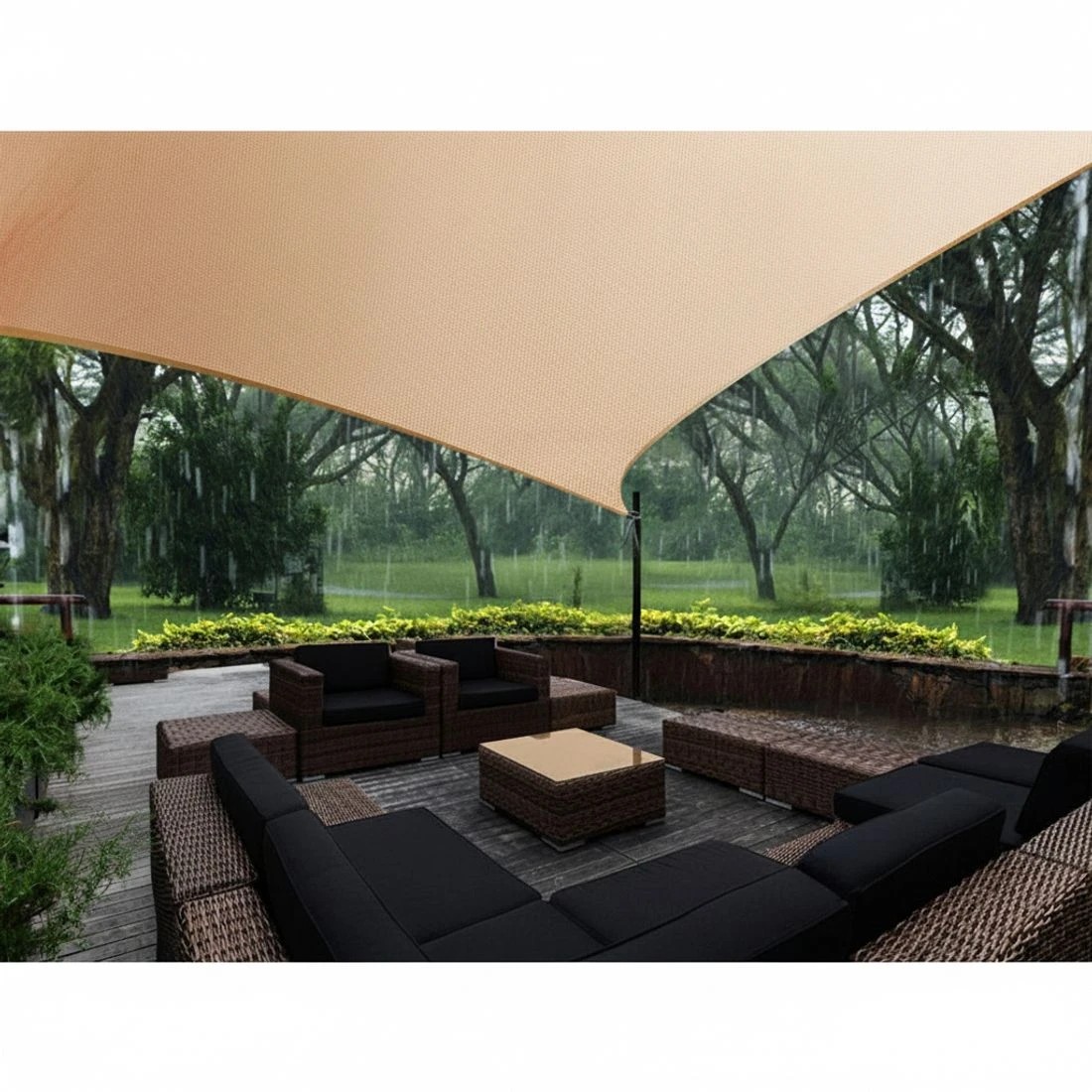 3 Instahut Waterproof Shade Sail 5x5x5m Triangle Sand 95% Shade Cloth - Natural, 3 of 4