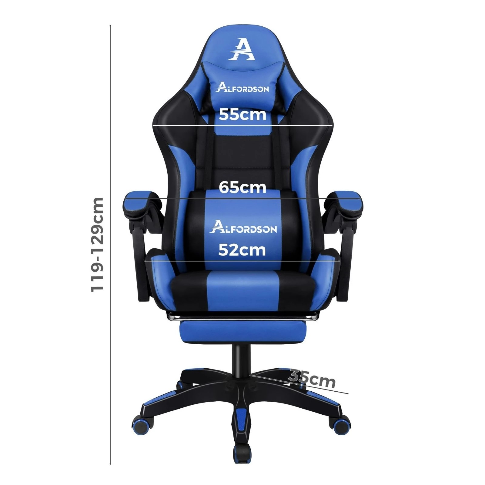 3 Alfordson Gaming Office Chair Extra Large Pillow Racing Executive Footrest Seat - Blue, 3 of 10