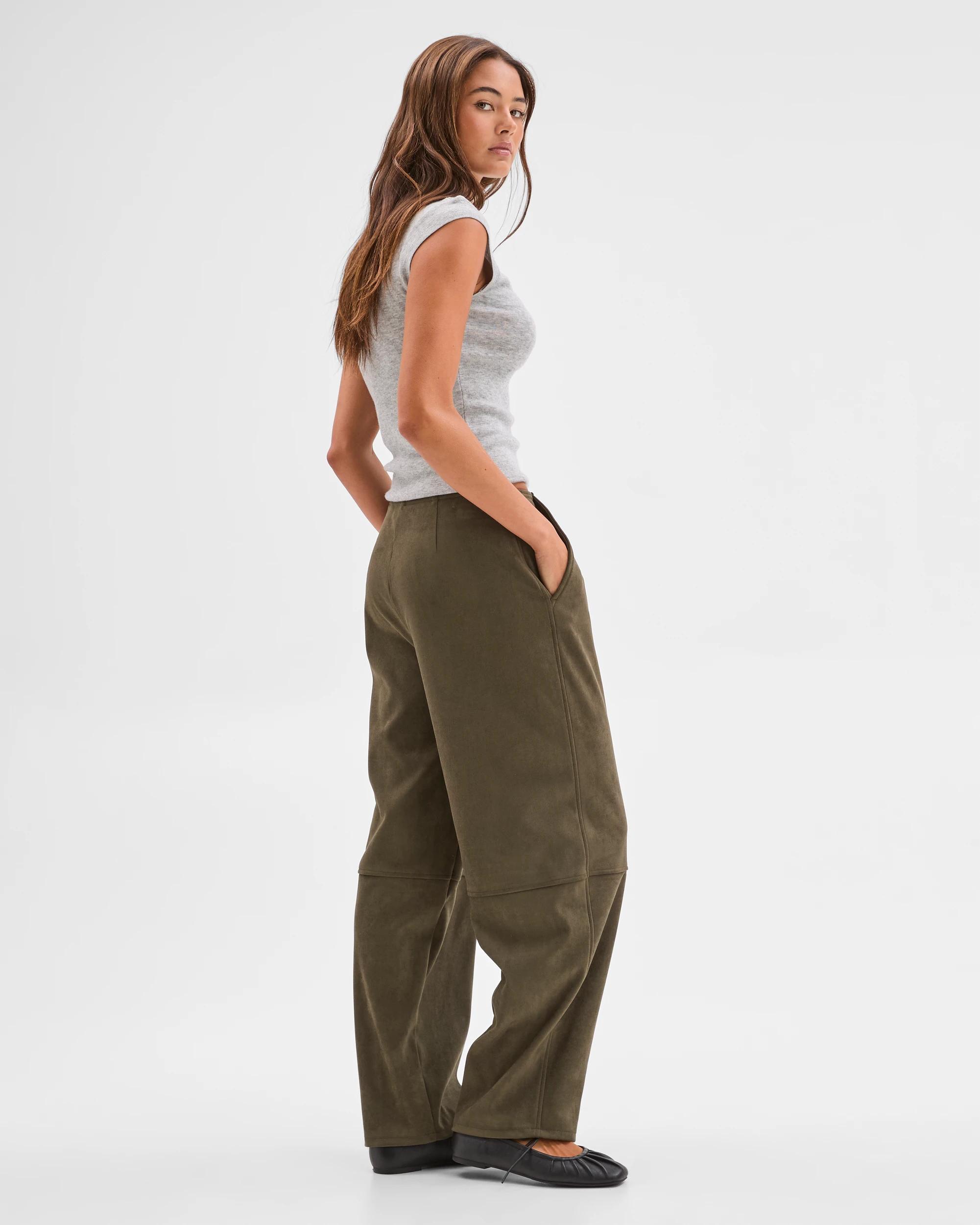 4 Lily Loves Faux Suede Barrel Leg Pants ARMY GREEN, 4 of 6