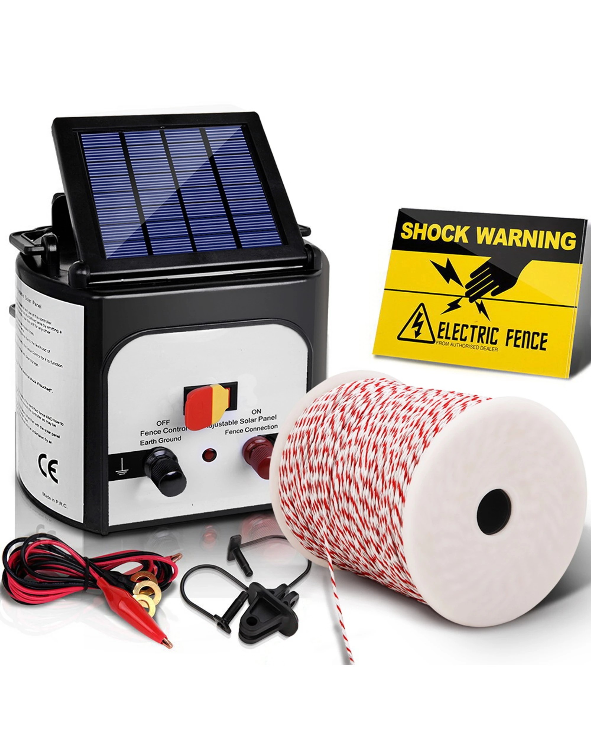 1 Giantz Fence Energiser 8KM Solar Powered Electric 500M Poly Wire Insulator - Multi, 1 of 4