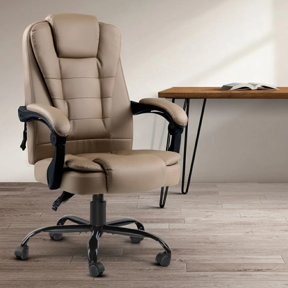 6 Artiss Massage Office Chair Executive Computer Gaming Chairs  PU Leather Espresso - Brown, 6 of 6