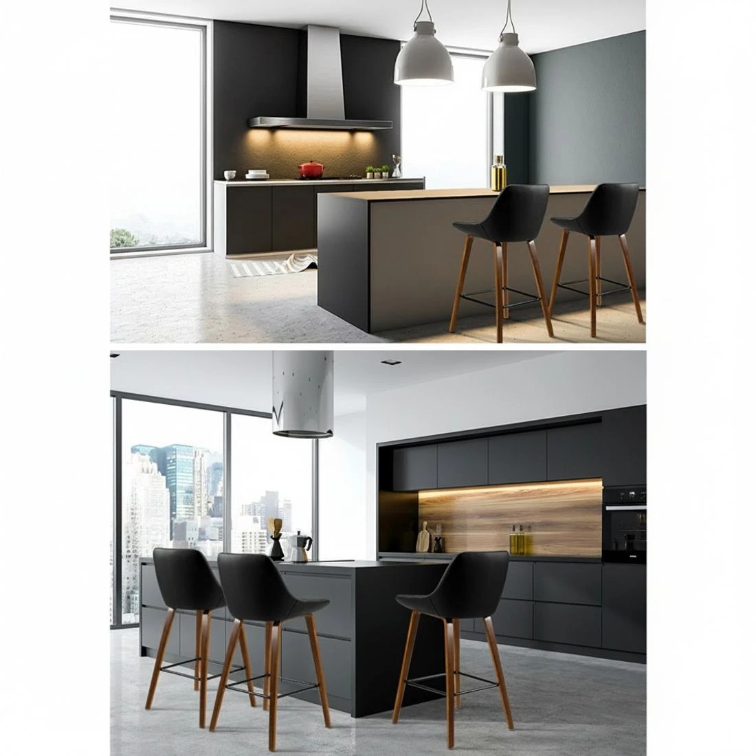 3 Artiss 2x Bar Stools PU Seat - Black, 3 of 5