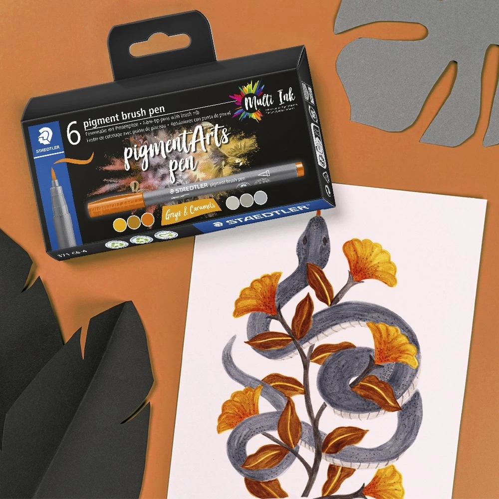 2 Staedtler Pigment Arts Brush Pens Greys & Caramels 6 Pack, 2 of 2