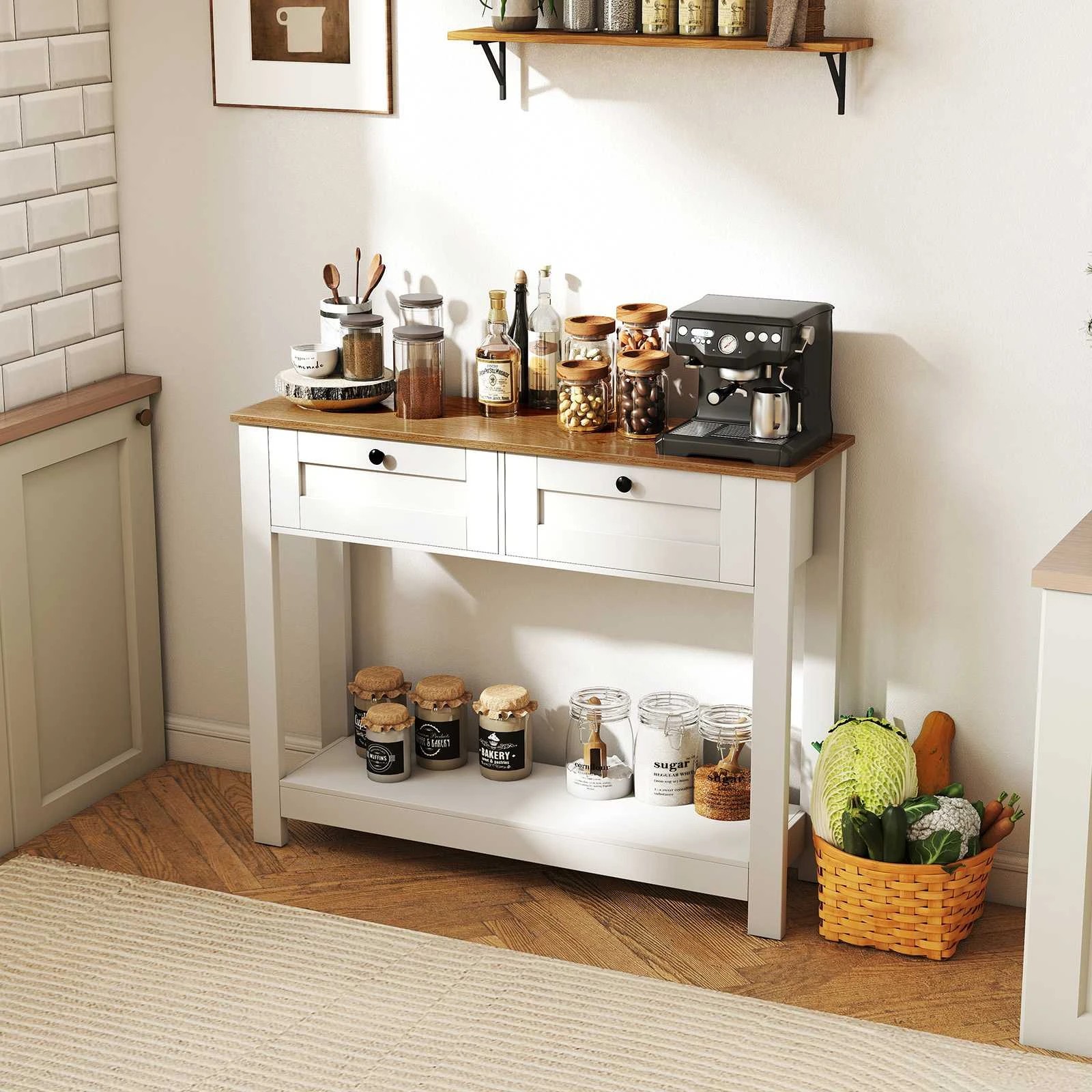 3 Costway Farmhouse Console Table w/2 Drawers Entryway Side Table, 3 of 10