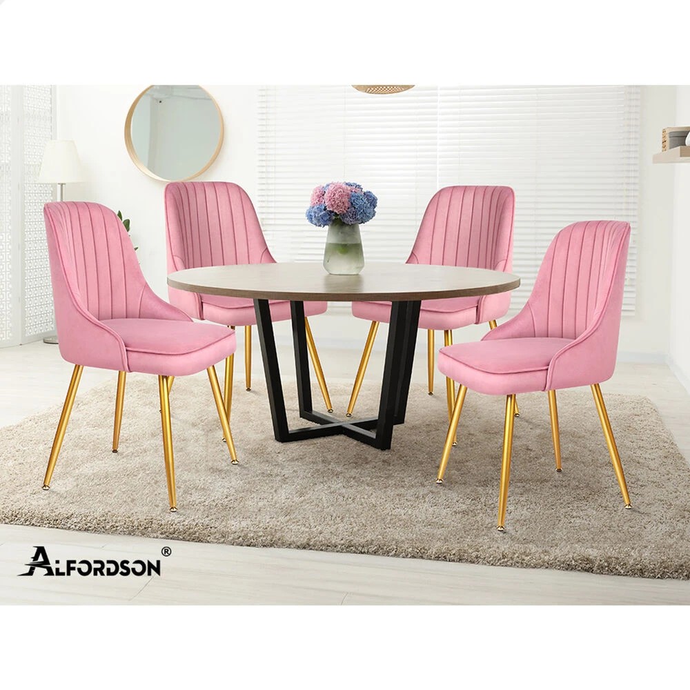 10 Alfordson 2x Dining Chairs Kitchen Accent Lounge Padded Tufted Seat Velvet - Pink, 10 of 10