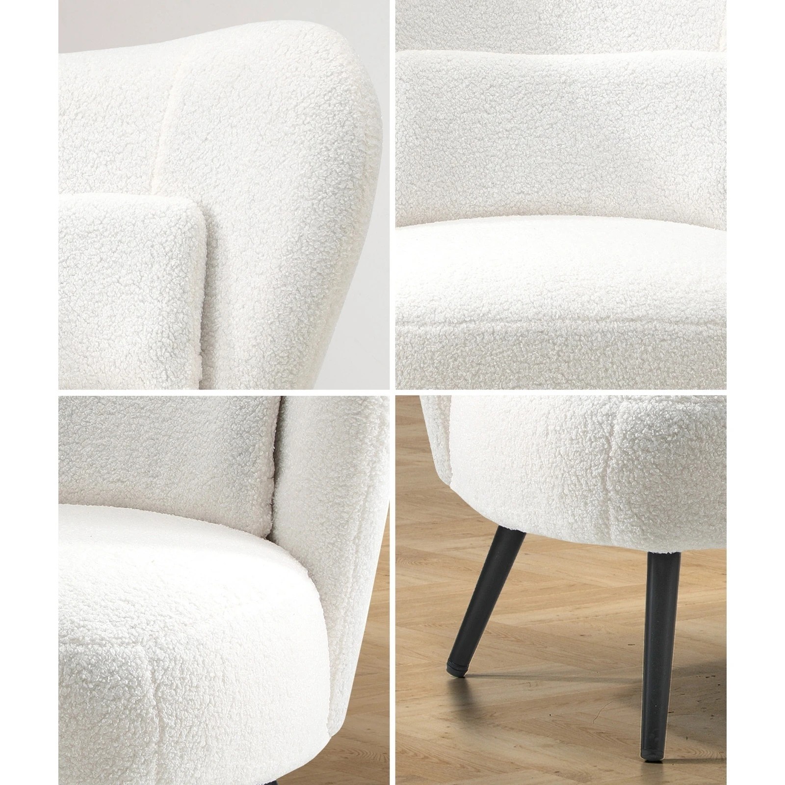 4 Oikiture 2x Armchair Lounge Chair with Lumbar Pillow Wingback Boucle - White, 4 of 10