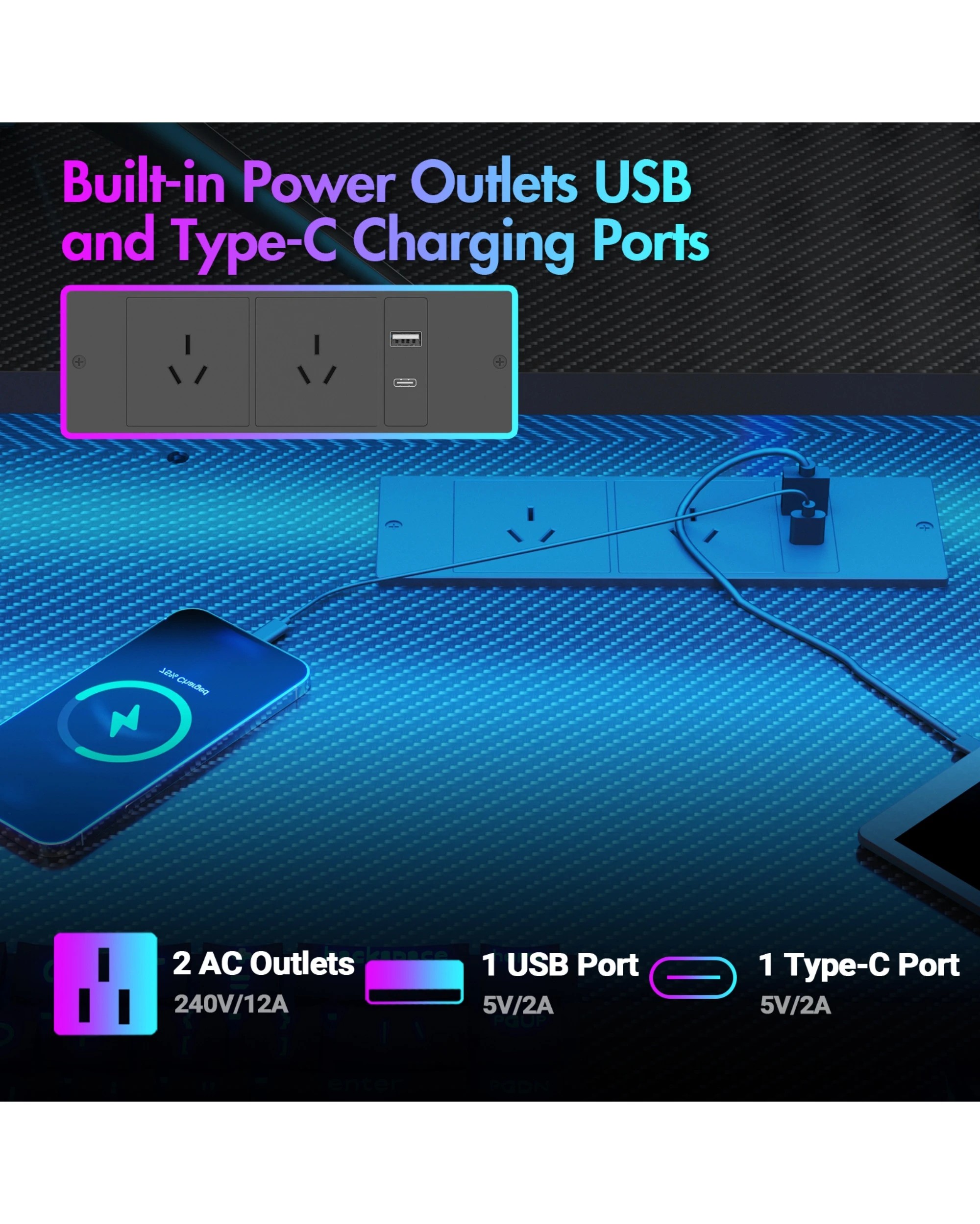 6 Advwin Gaming Desk With Led Lights & Power Outlets 100cm Computer Desk With Monitor Stand, 6 of 9
