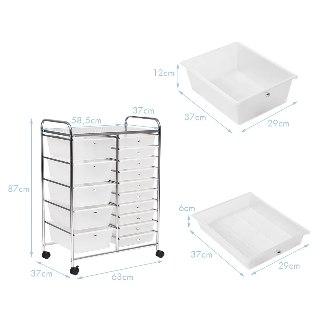 7 Costway 15-Drawers Rolling Storage Cart Mobile Utility Trolley - White, 7 of 9
