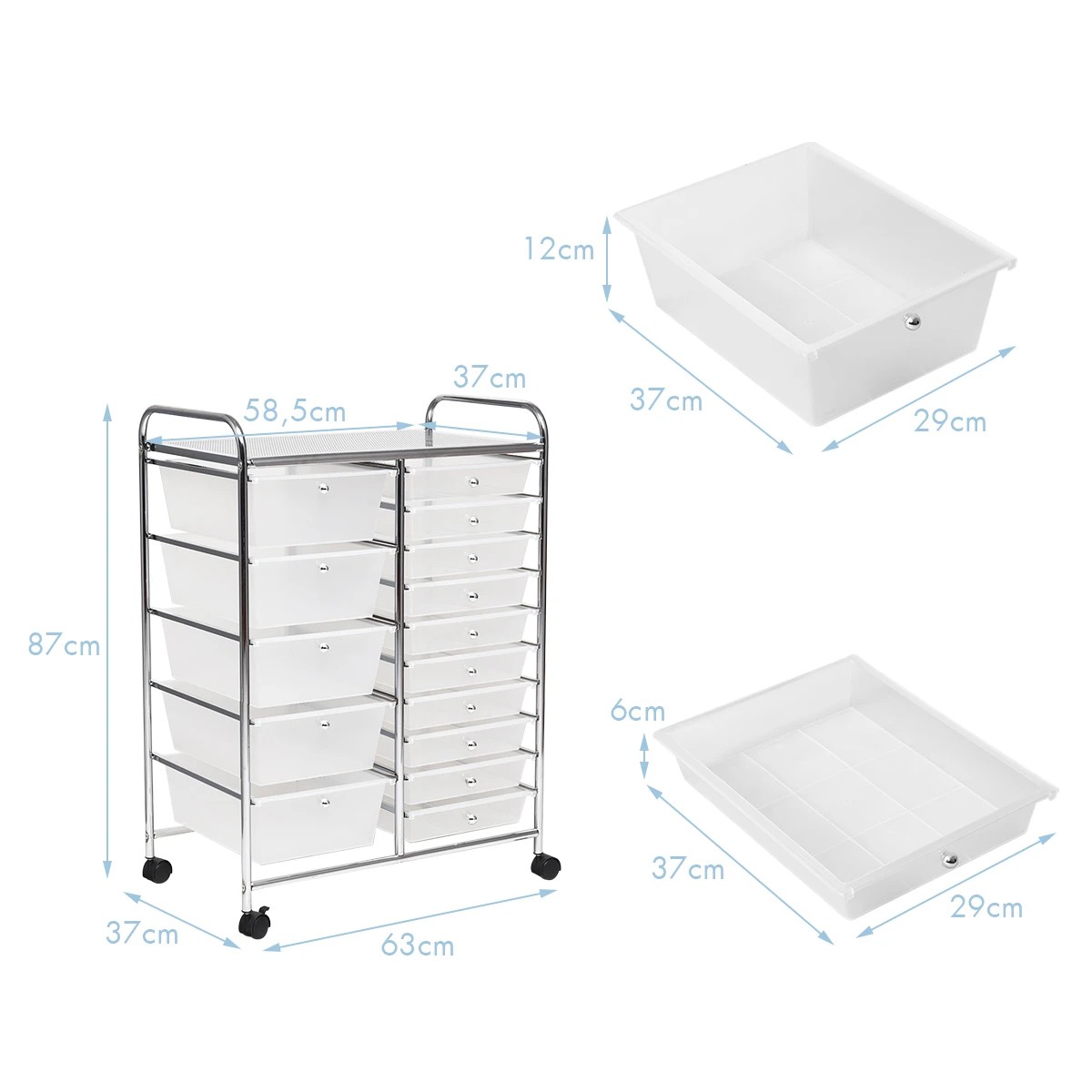7 Costway 15-Drawers Rolling Storage Cart Mobile Utility Trolley - White, 7 of 9