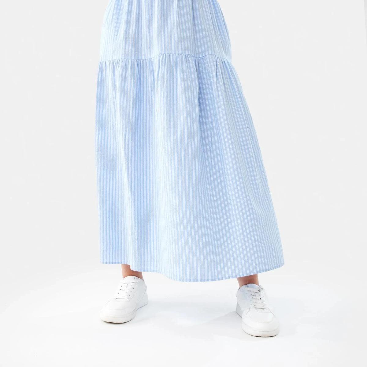 10 Short Sleeve Shirred Waist Midi Dress DANI STRP BRUNI BLUE, 10 of 10
