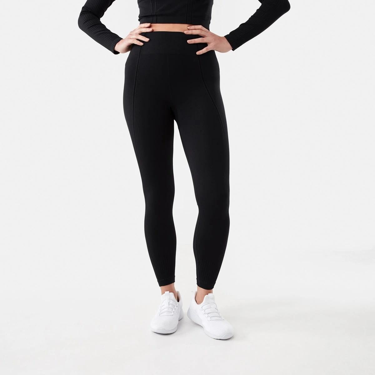 1 Active Womens Seamfree Ribbed Panel Leggings Black, 1 of 5