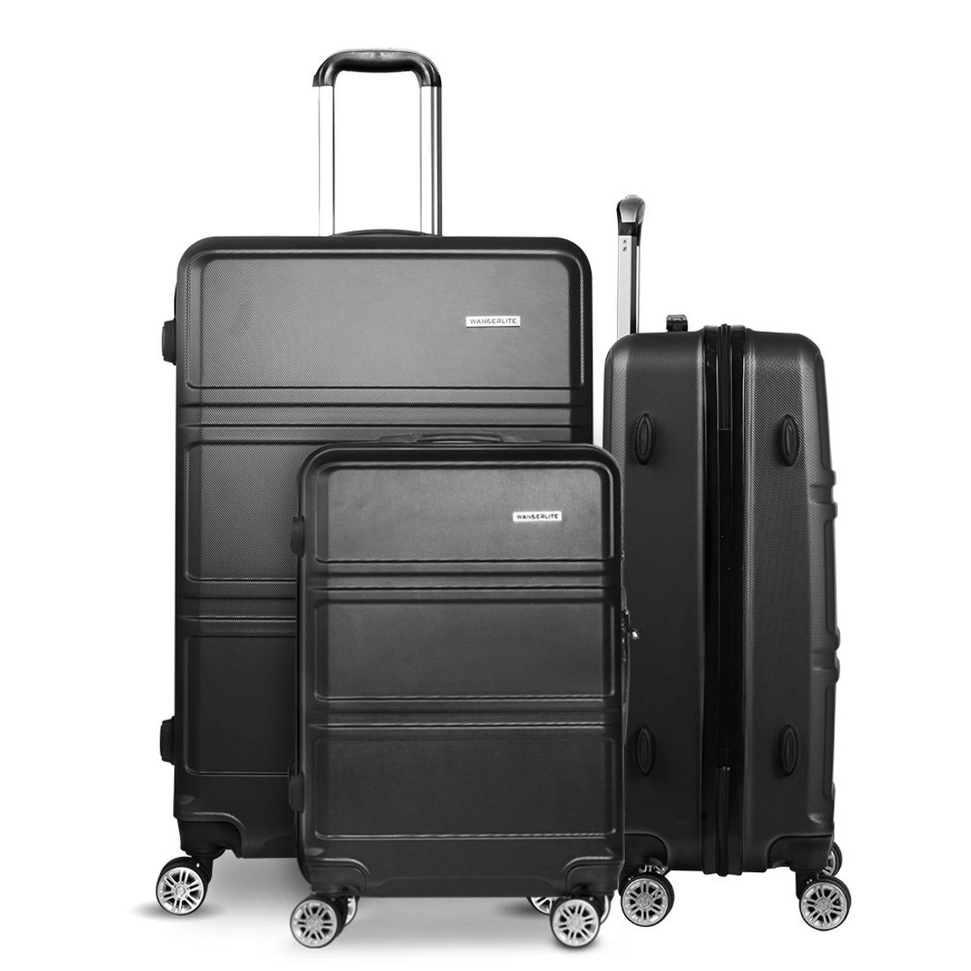 2 Wanderlite 3pc Luggage Trolley Set Suitcase Travel TSA Carry On Hard Case - Black, 2 of 7