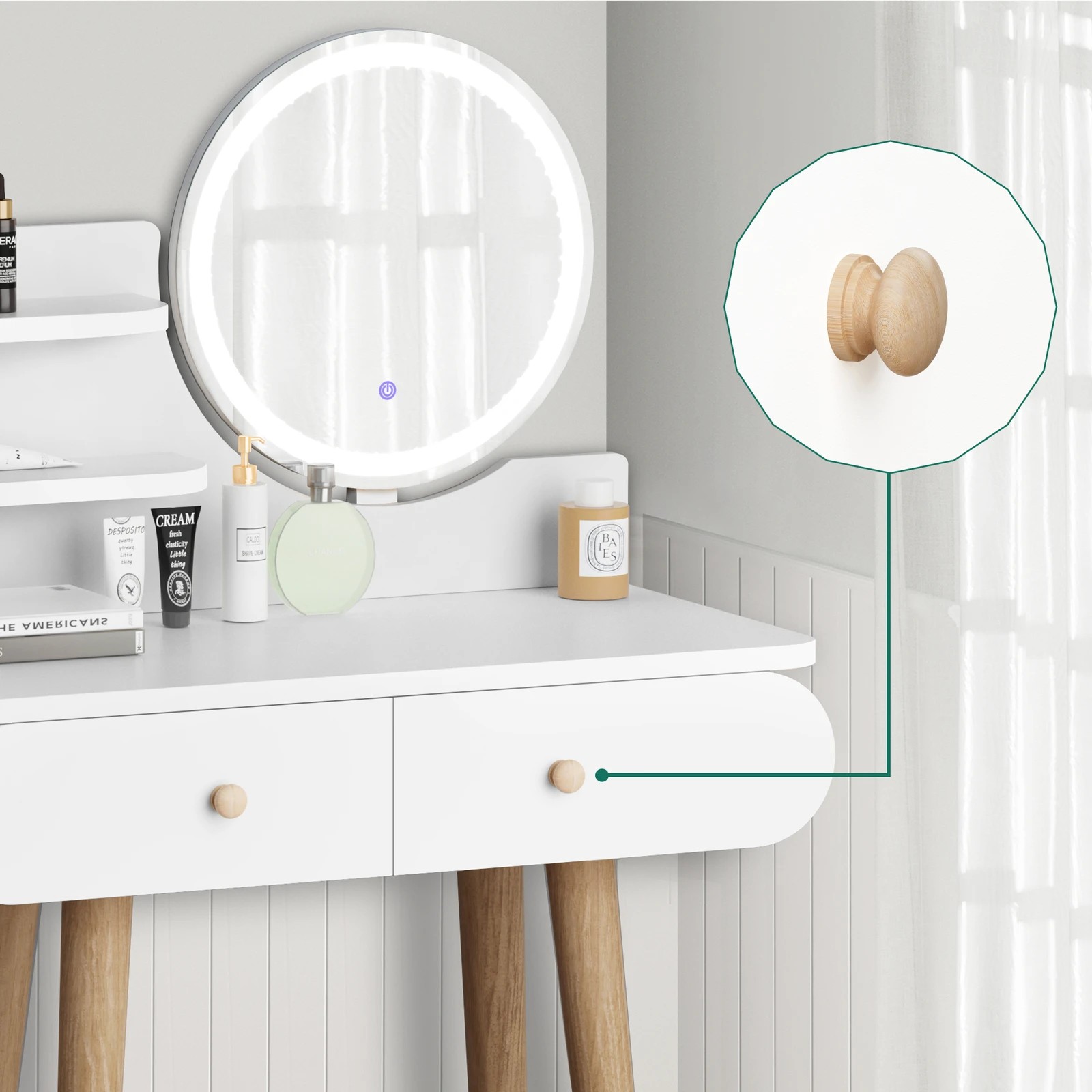 3 Alfordson Dressing Table Stool Set Makeup Mirror Vanity LED Light - White, 3 of 10