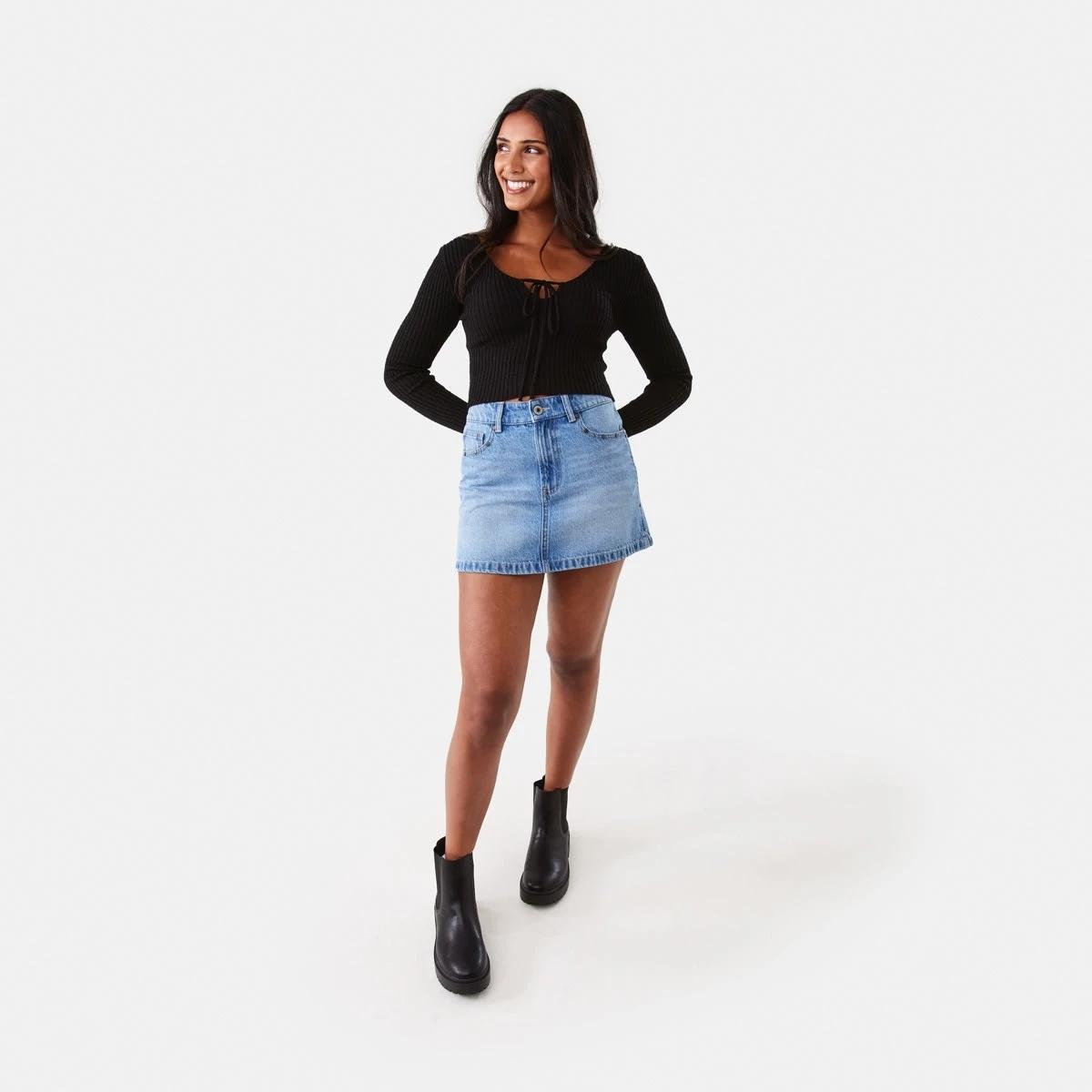 2 Studded Denim Mini Skirt Mid Wash, 2 of 9