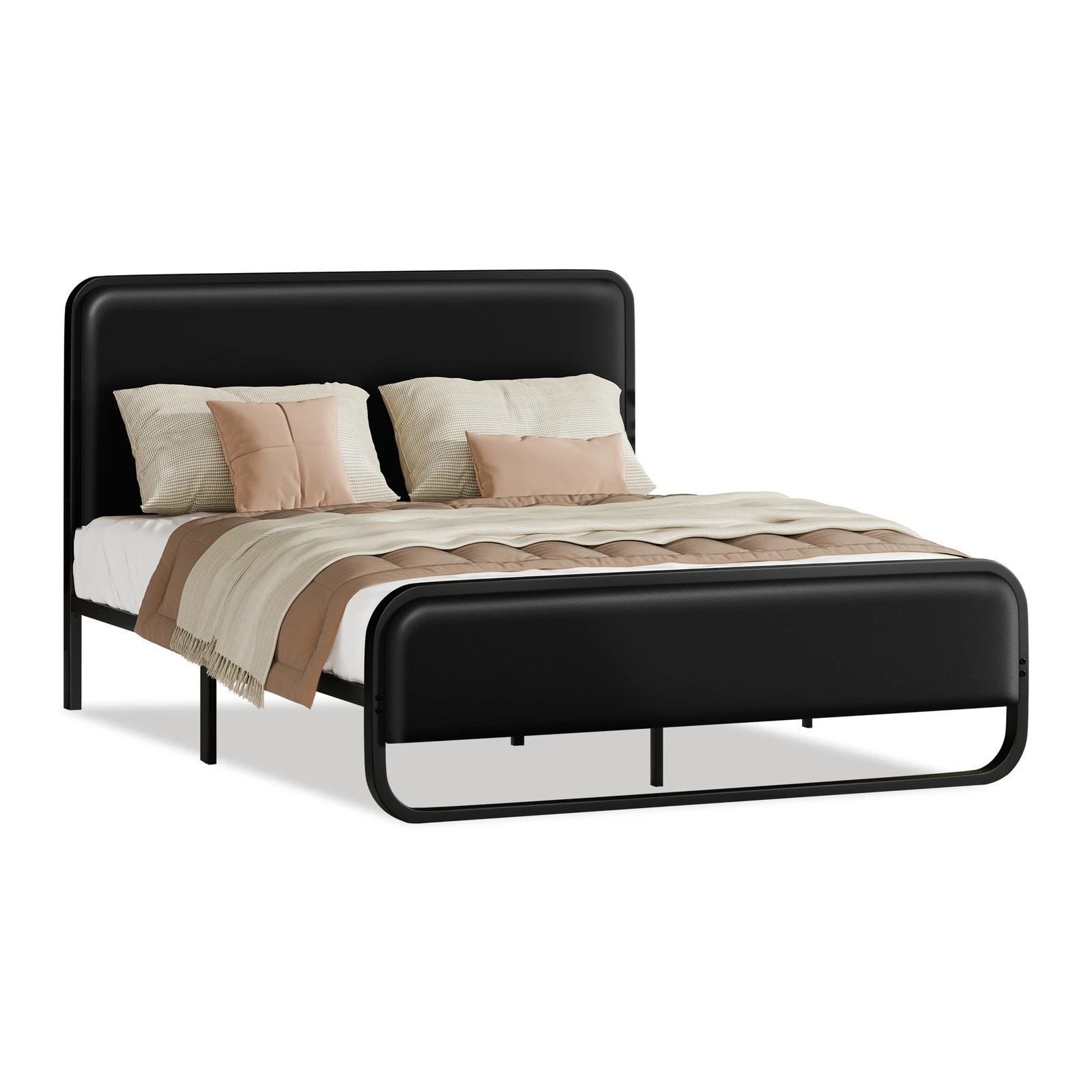 1 Alfordson Metal Bed Frame Queen Size Upholstered Headboard Leather Madge - Black, 1 of 10