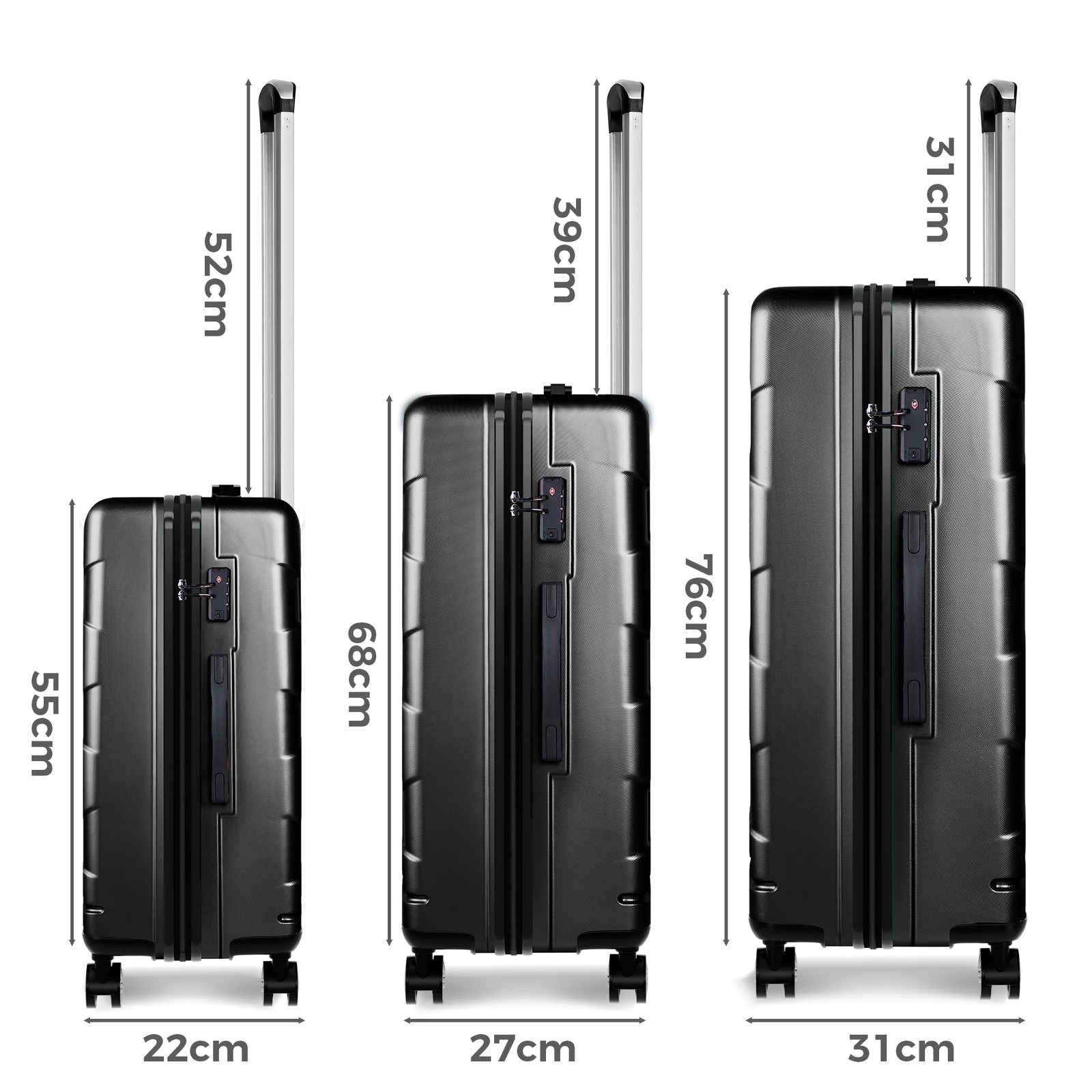 10 Alfordson Luggage 3PCS Set Suitcase Trolley TSA Carry on Hard Case - Black, 10 of 10