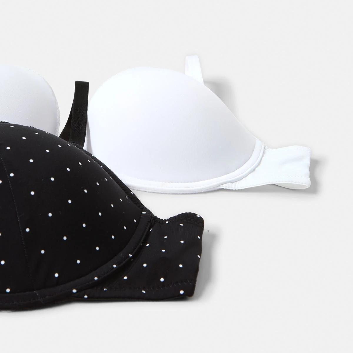 2 2 Pack T-shirt Bra PIN SPOT BLACK, WHITE, 2 of 9