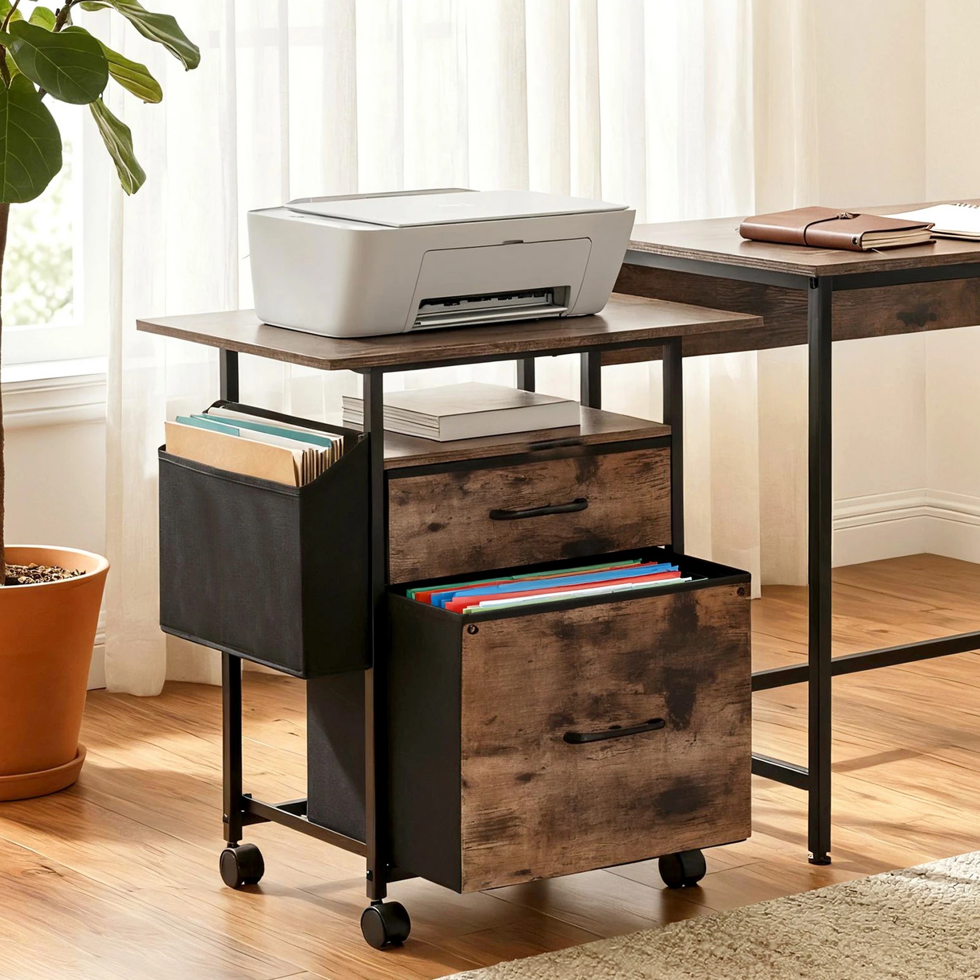 4 Artiss 2 Fabric Drawer File Cabinet Printer Stand Rolling File Cabinet with Side - Multi, 4 of 4