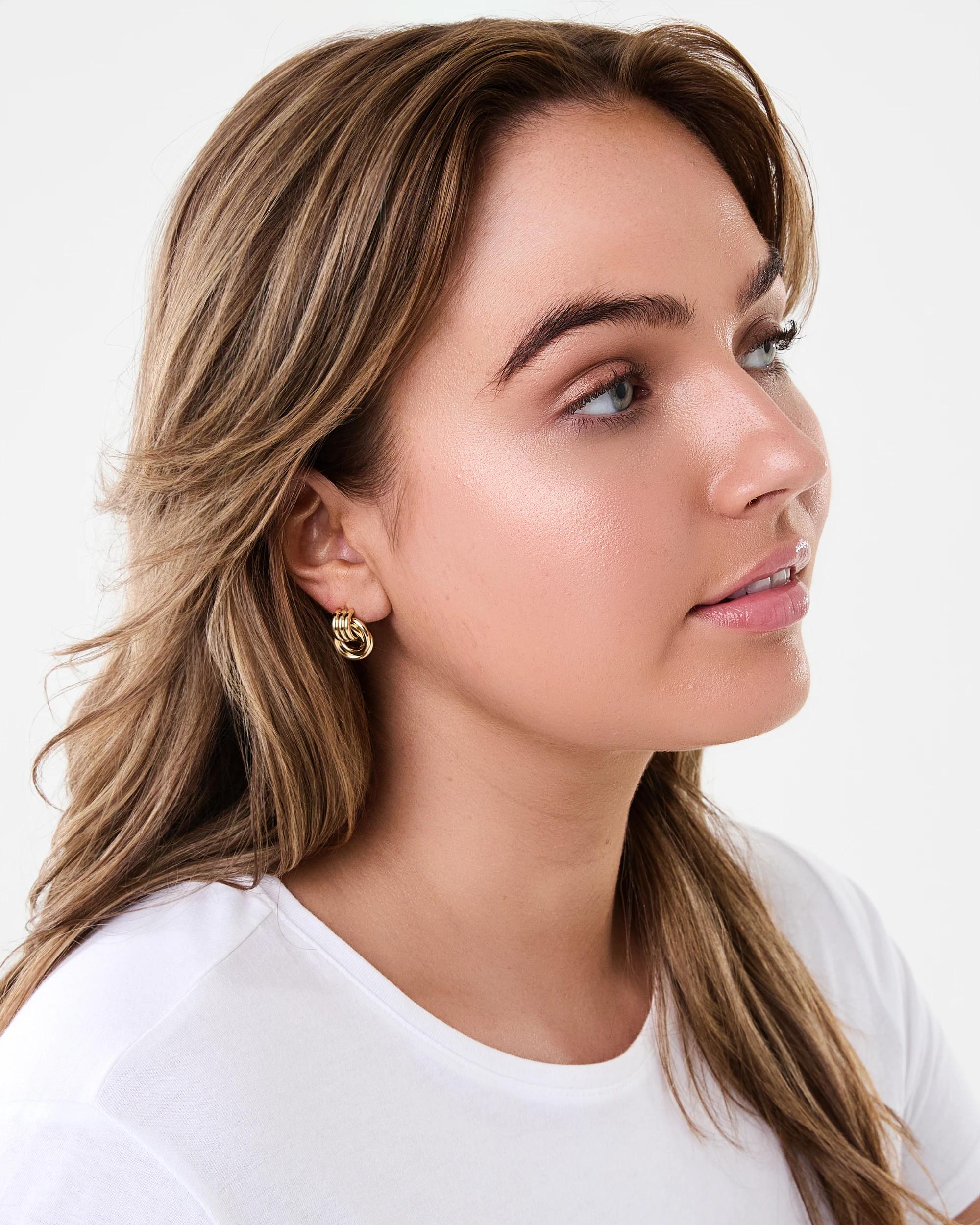 4 18K Gold Plated Door Knocker Stud Earrings Gold, 4 of 5
