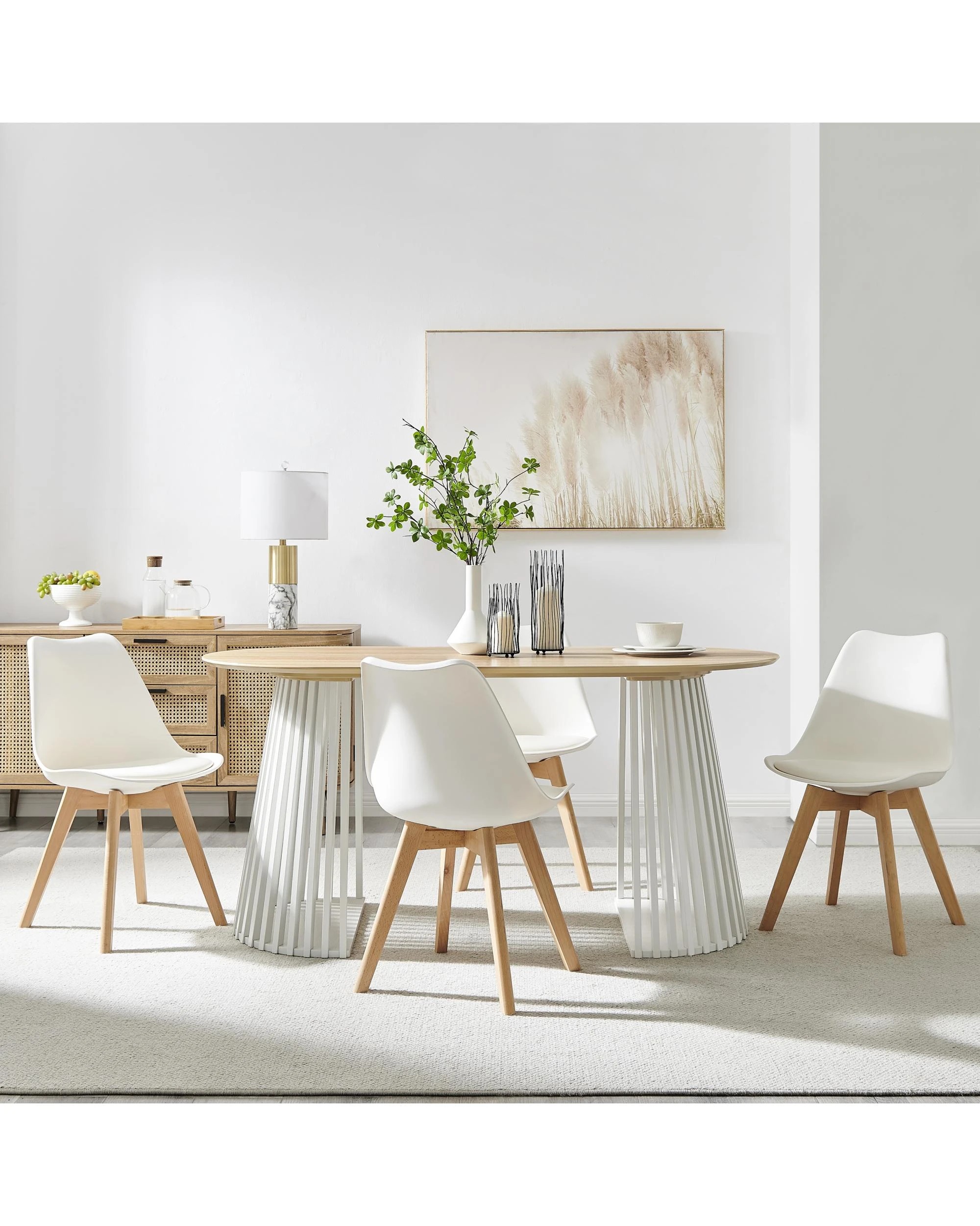 2 Kodu Oval Rounded Dining Table 160cm White and Oak, 2 of 8