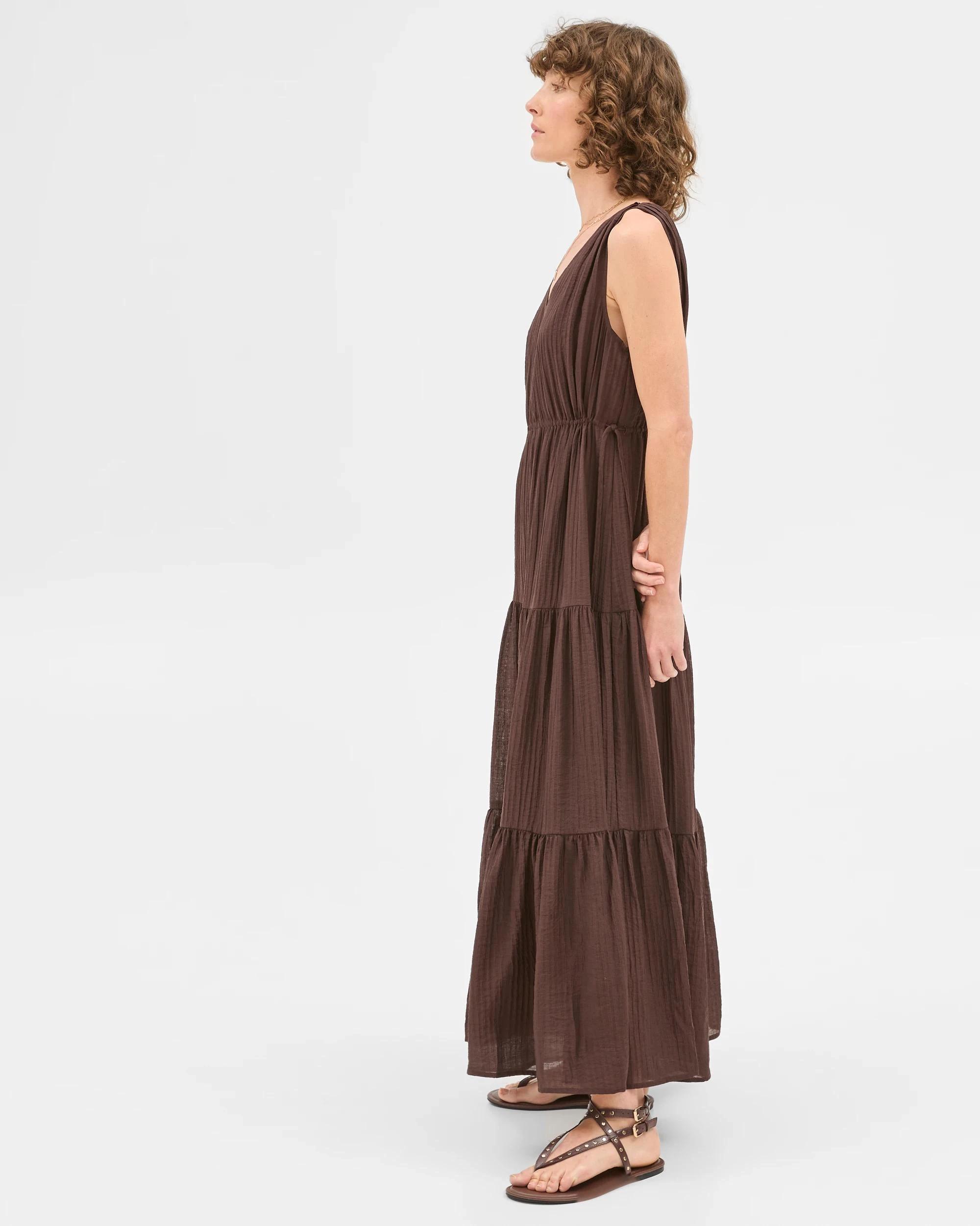 5 Target Woman Textured V-Neck Sleeveless Tiered Dress BRUNETTE, 5 of 7