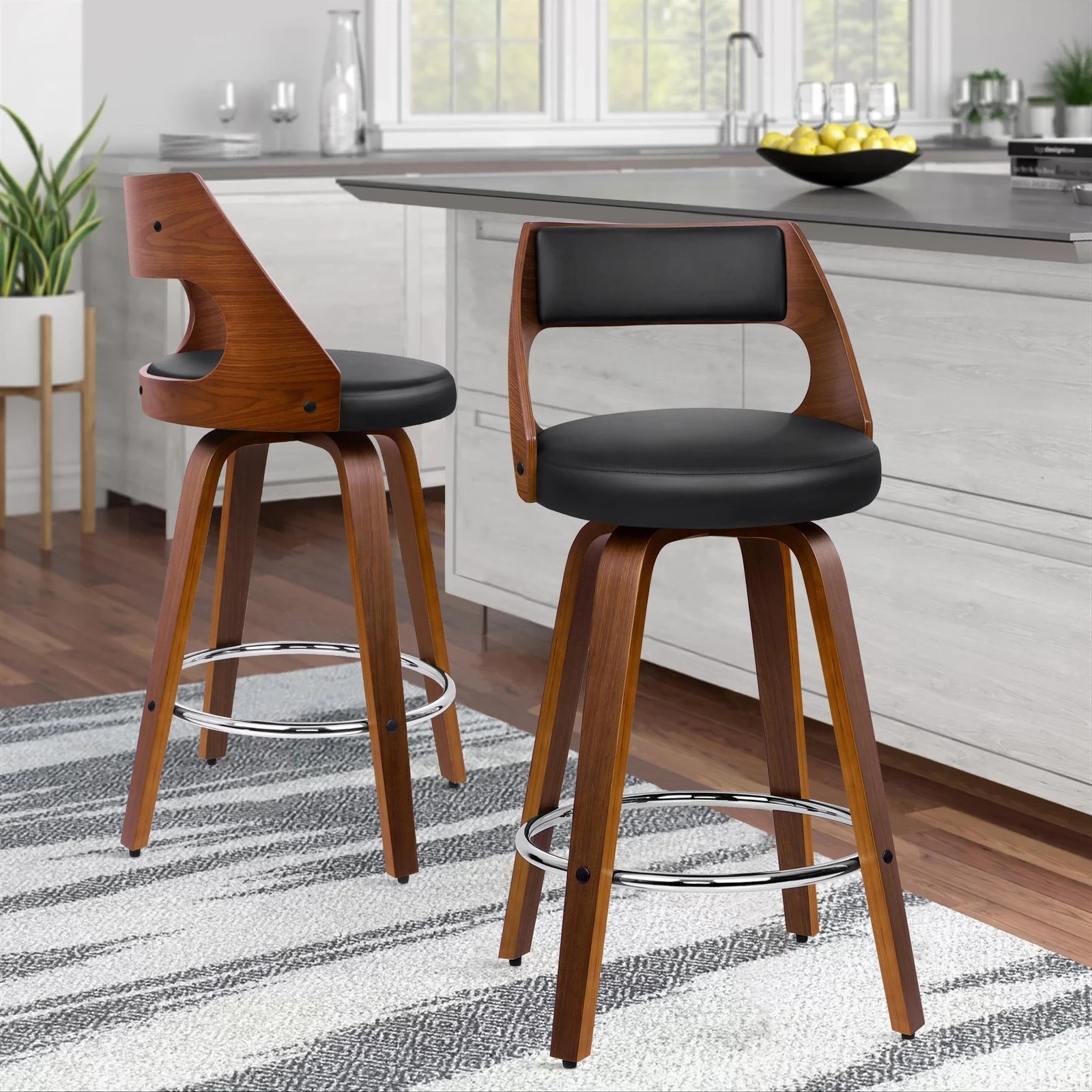 10 Alfordson 2x Swivel Bar Stools Eden Kitchen Wooden Dining Chair - Black, 10 of 10