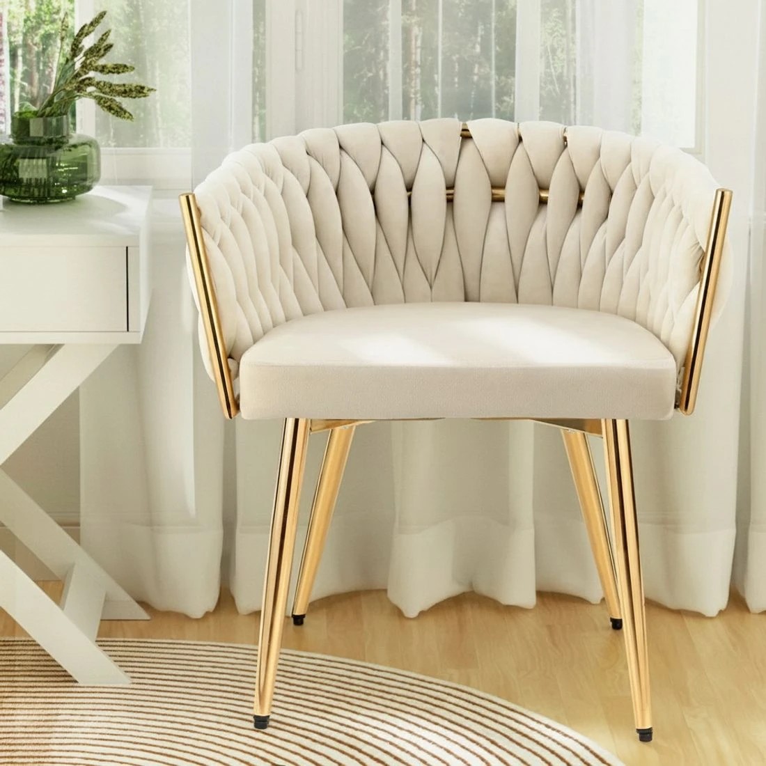 4 1 Set of 2 Artiss Dining Chairs Velvet Armchair - Beige, 4 of 5