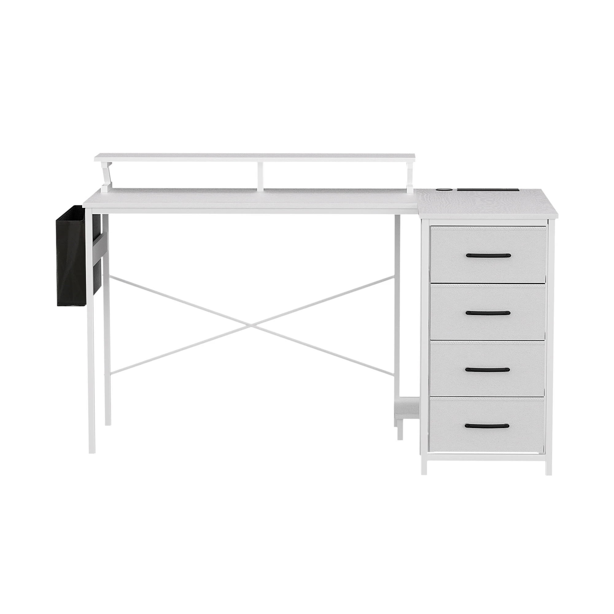 4 Artiss 140cm L Shaped Gaming Desk Computer Desk with LED Lights & Power Outlets - White, 4 of 5