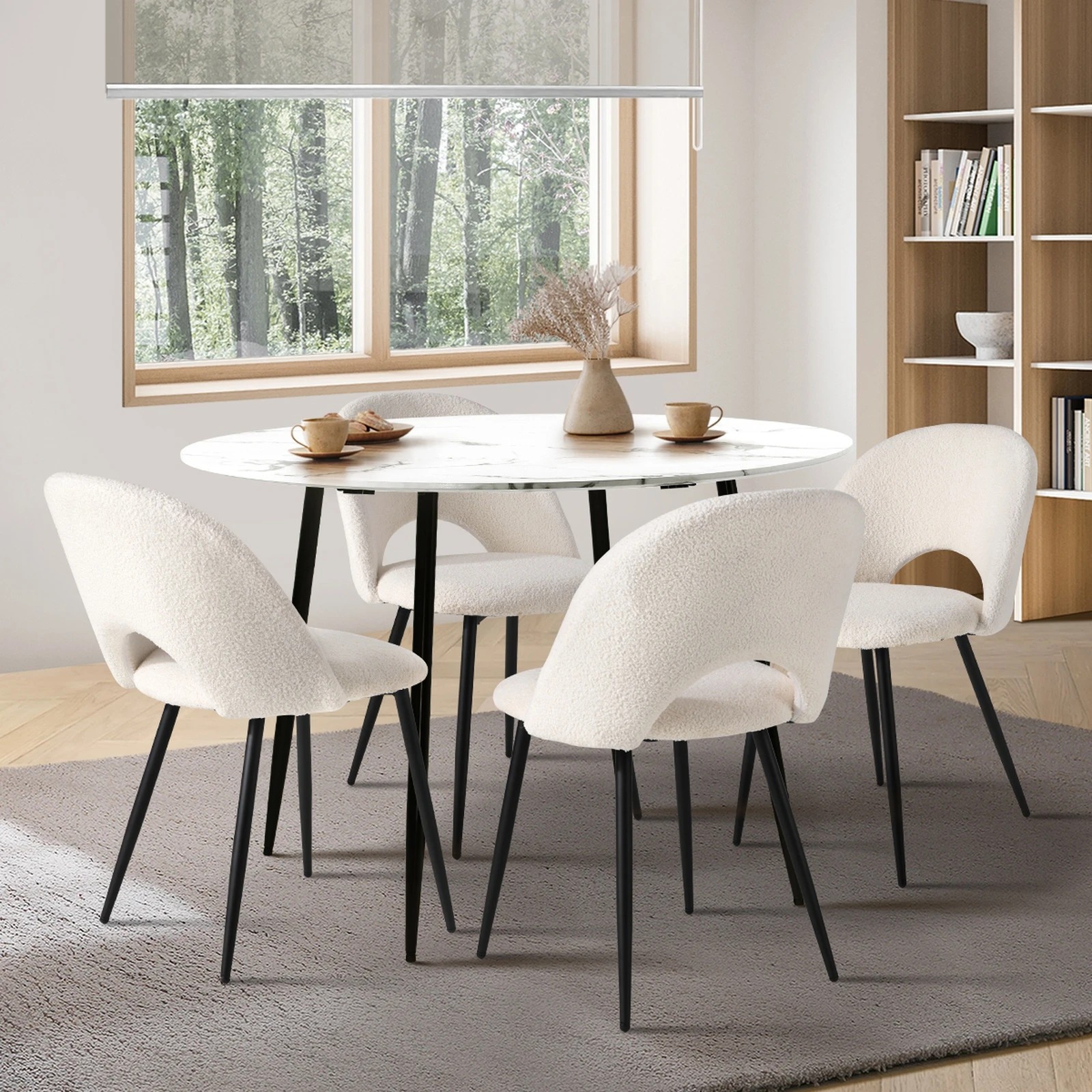 8 Oikiture 110cm Round Dining Table With 4pcs Dining Chairs White Sherpa
 - Multi, 8 of 10