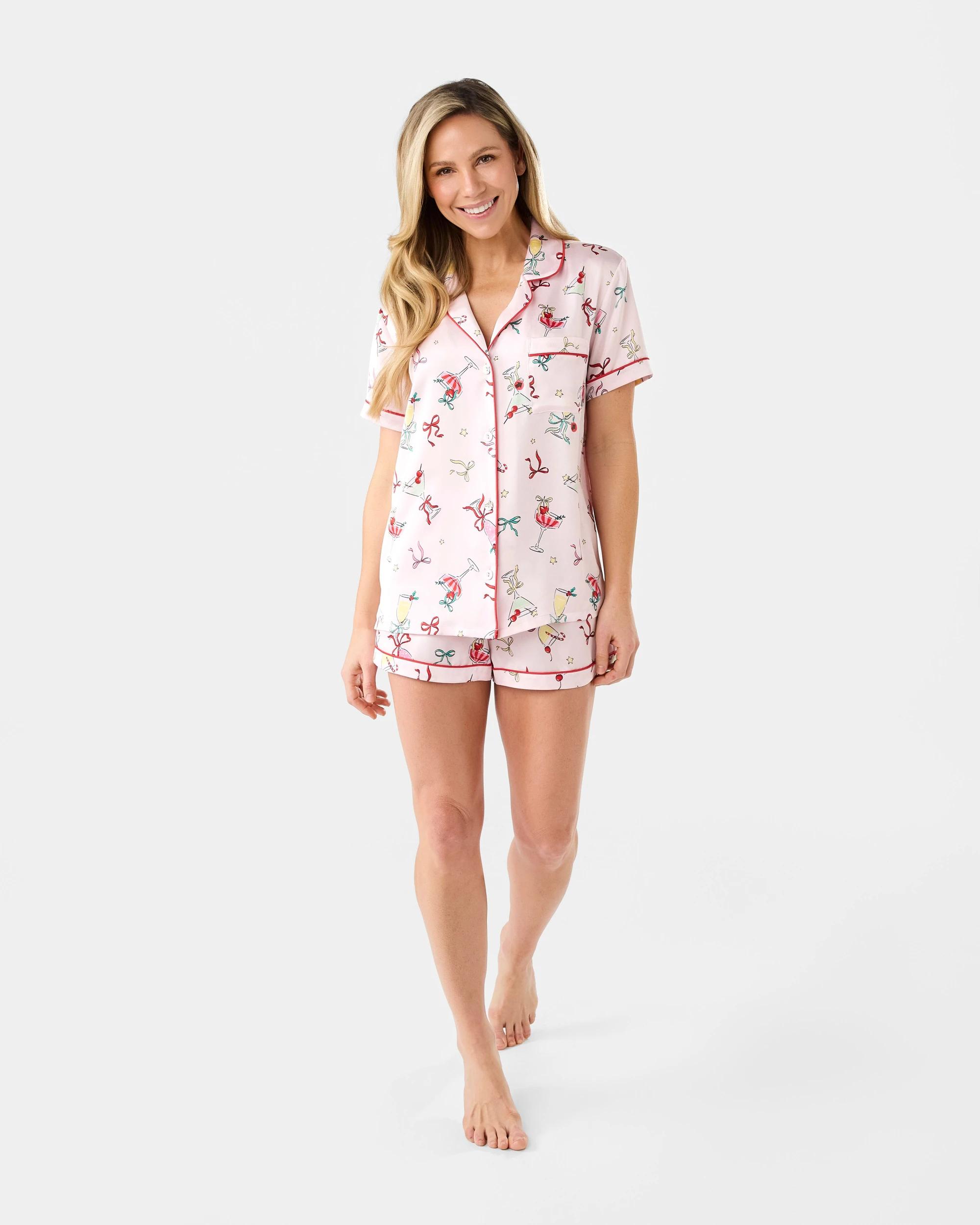 9 Christmas Short Sleeve and Short Satin Pyjama Set Xmas Wine, 9 of 9