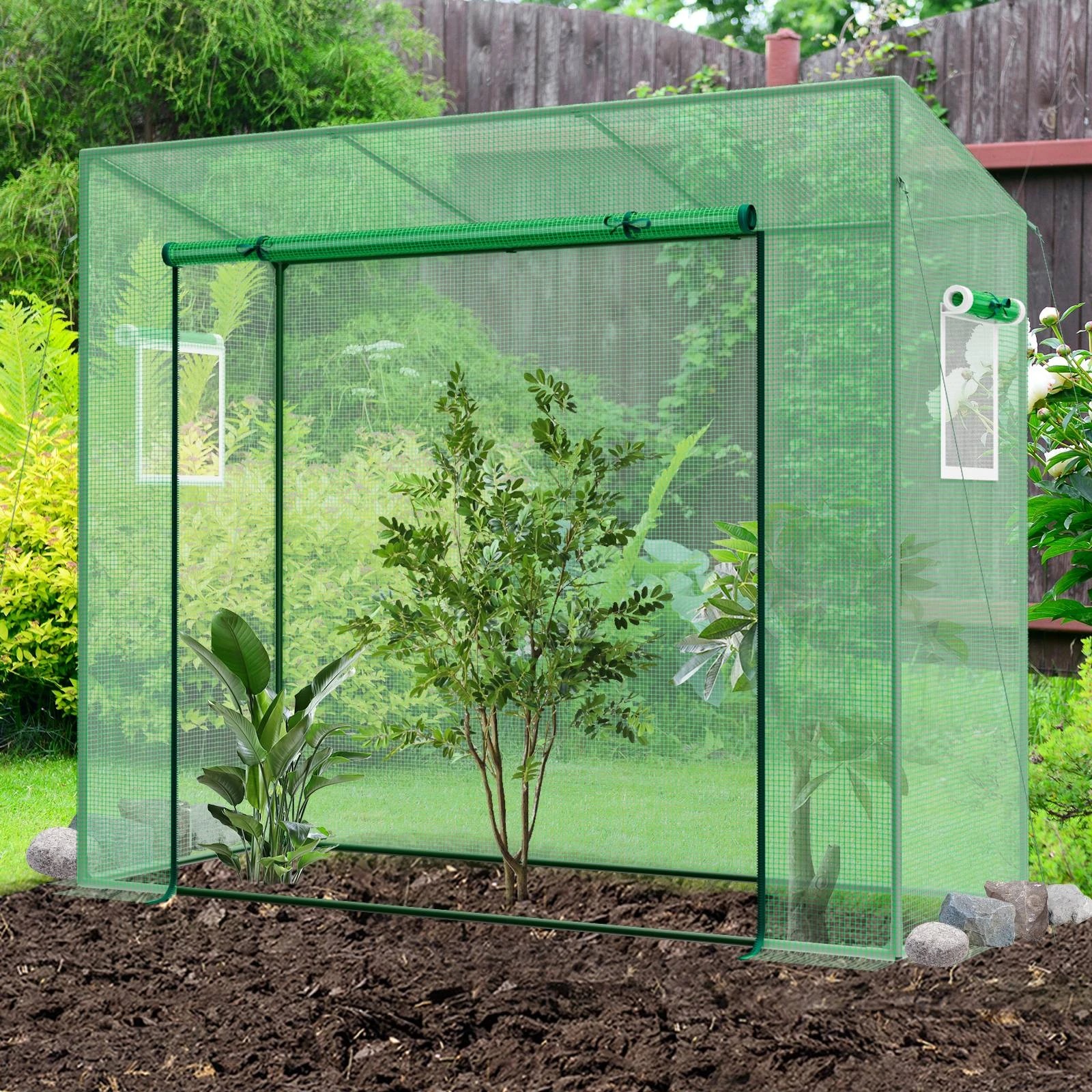 2 Costway Outdoor Portable Mini Greenhouse Garden Shed w/PE Cover Planter Box - Green, 2 of 4