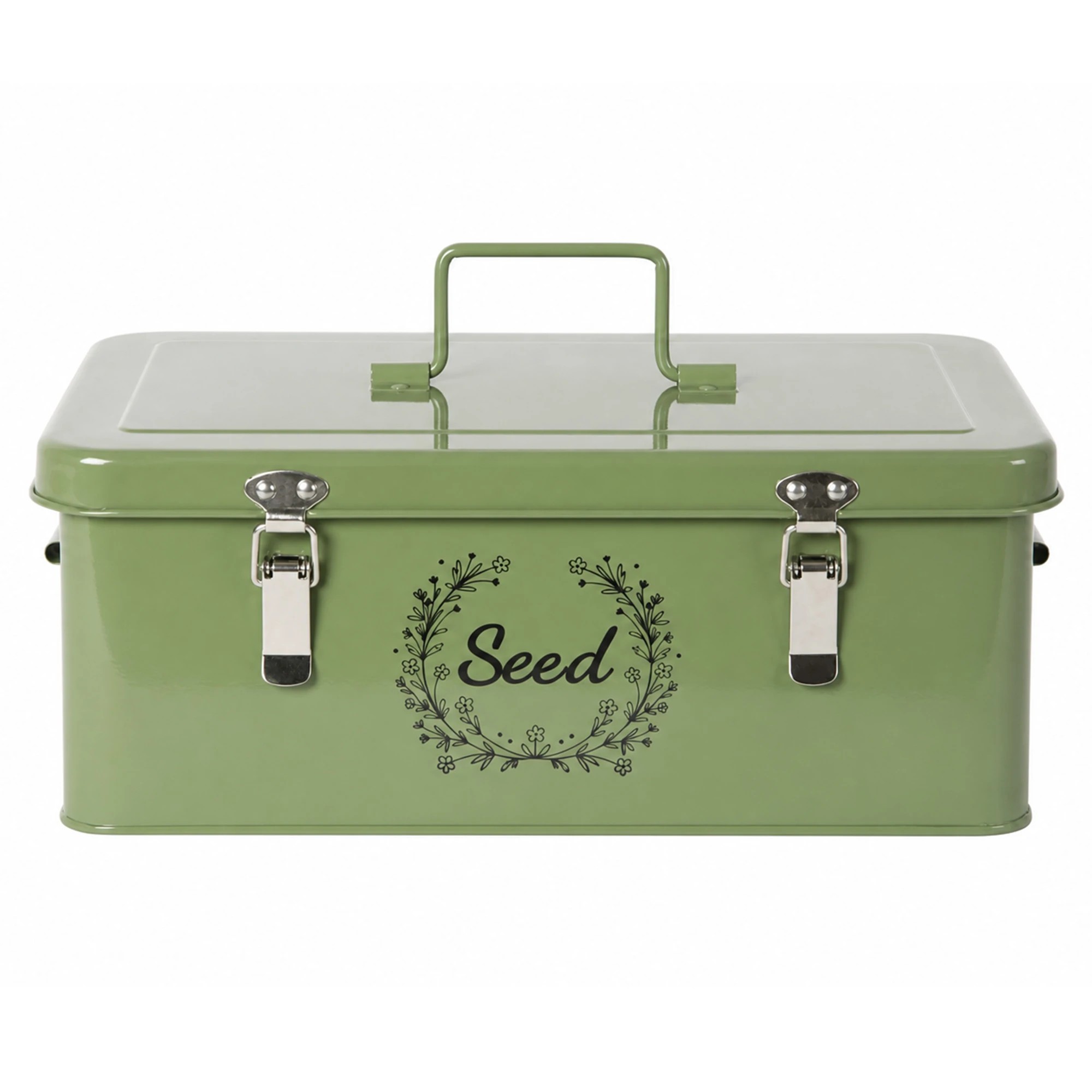 2 Toque Seed Storage Box 4-Compartment Organiser Metal Seed Box Deep Green, 2 of 8