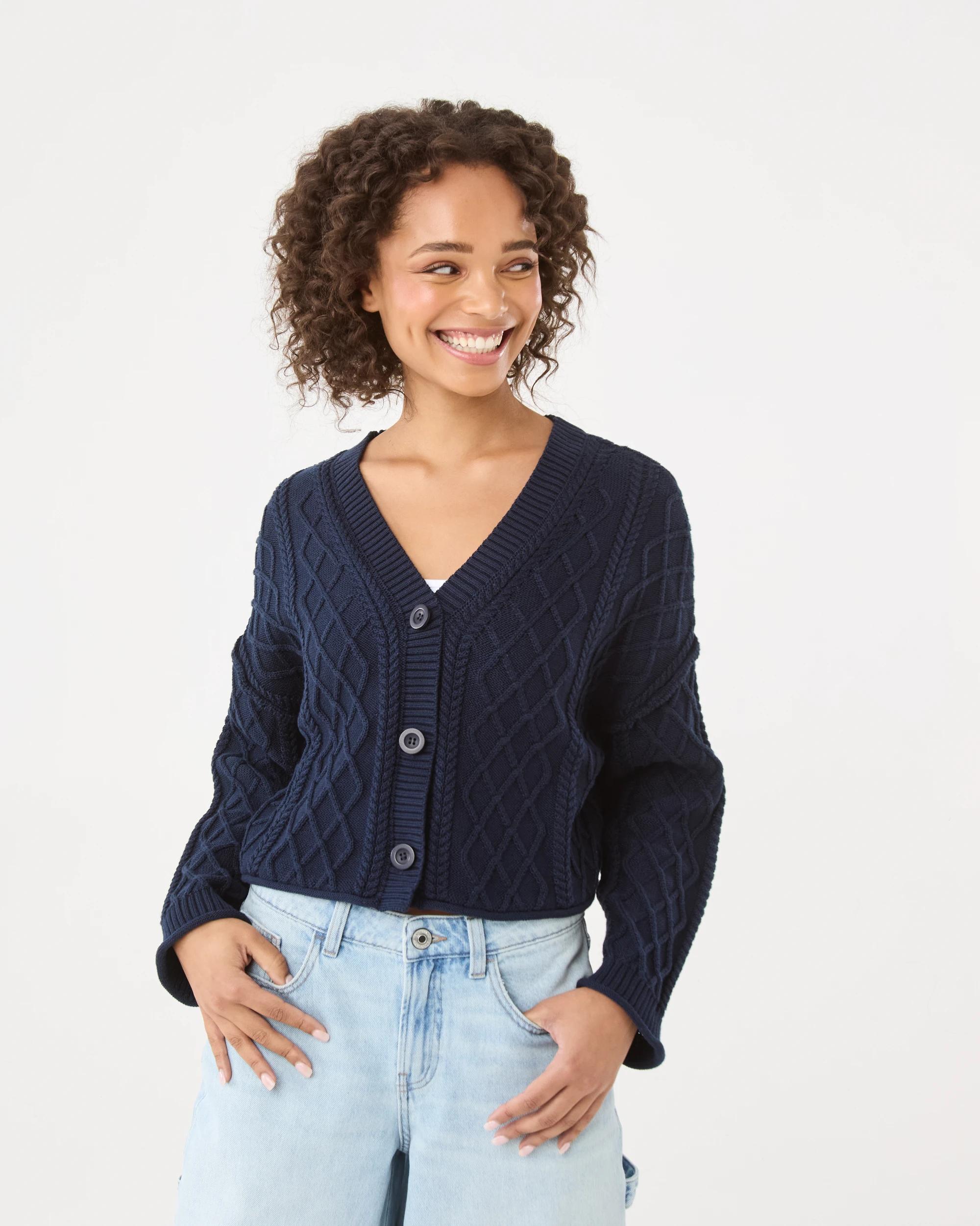 1 Oversized Cable Cardigan Navy Blaze, 1 of 8