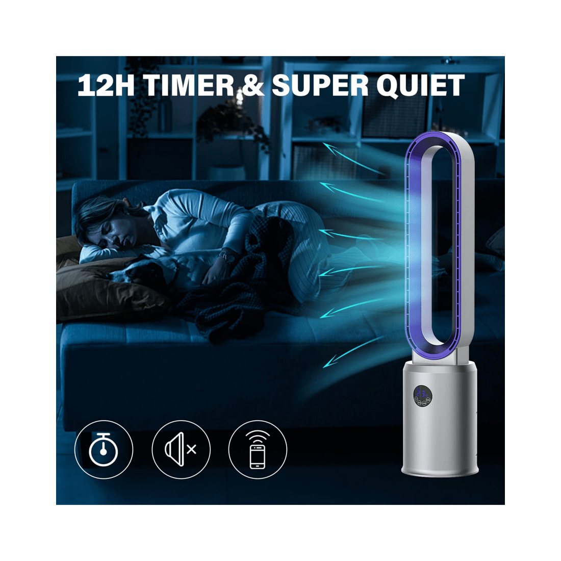 2 Advwin Bladeless Tower Fan Portable Electric Standing Floor Fan Air Circulator With Remote 24-Speeds Adjustable, 2 of 8