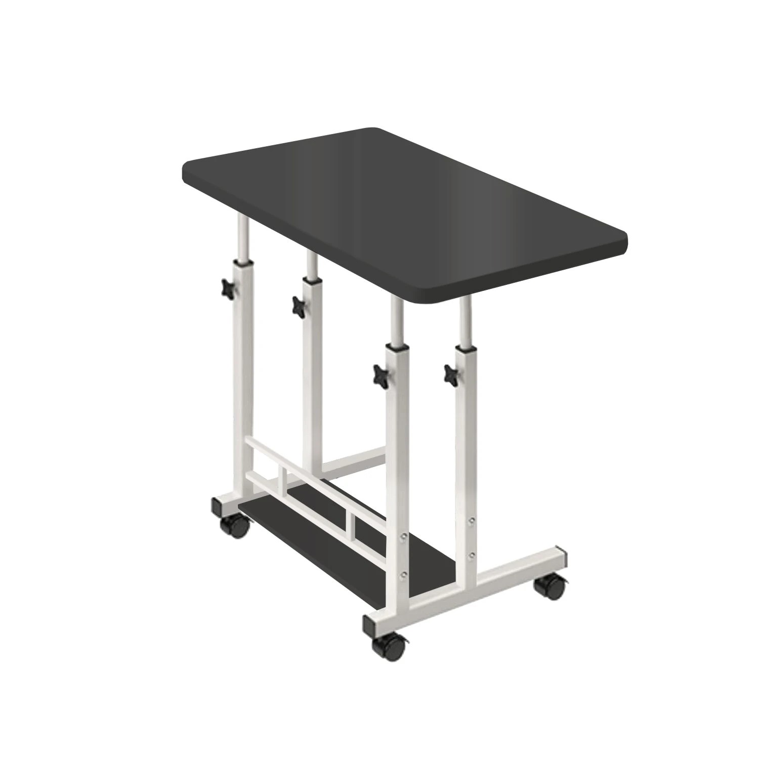 1 Foret Mobile Laptop Study Bedside Desk Storage Stand Adjustable Table 2 Shelf Black, 1 of 8