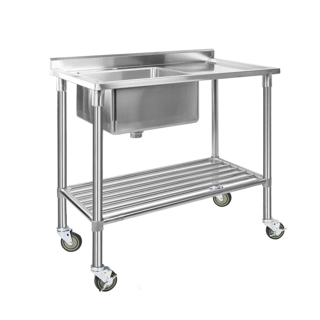 1 Cefito Stainless Steel Sink Bench Kitchen Work Benches Bowl Wheels 304 - Multi, 1 of 4