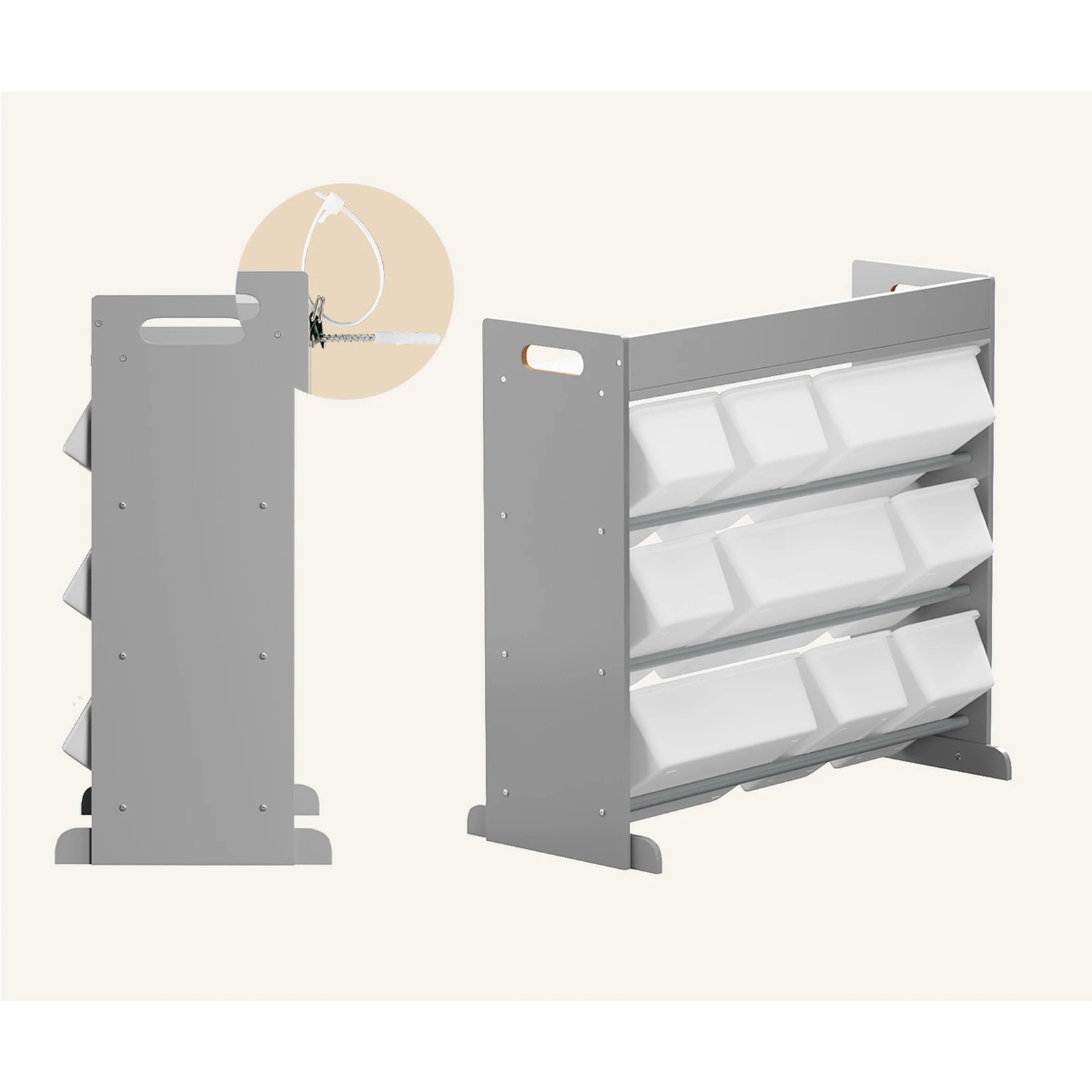 5 Oikiture 9 Bins Kids Toy Box Bookshelf Storage Organiser Display Shelf - Grey, 5 of 9