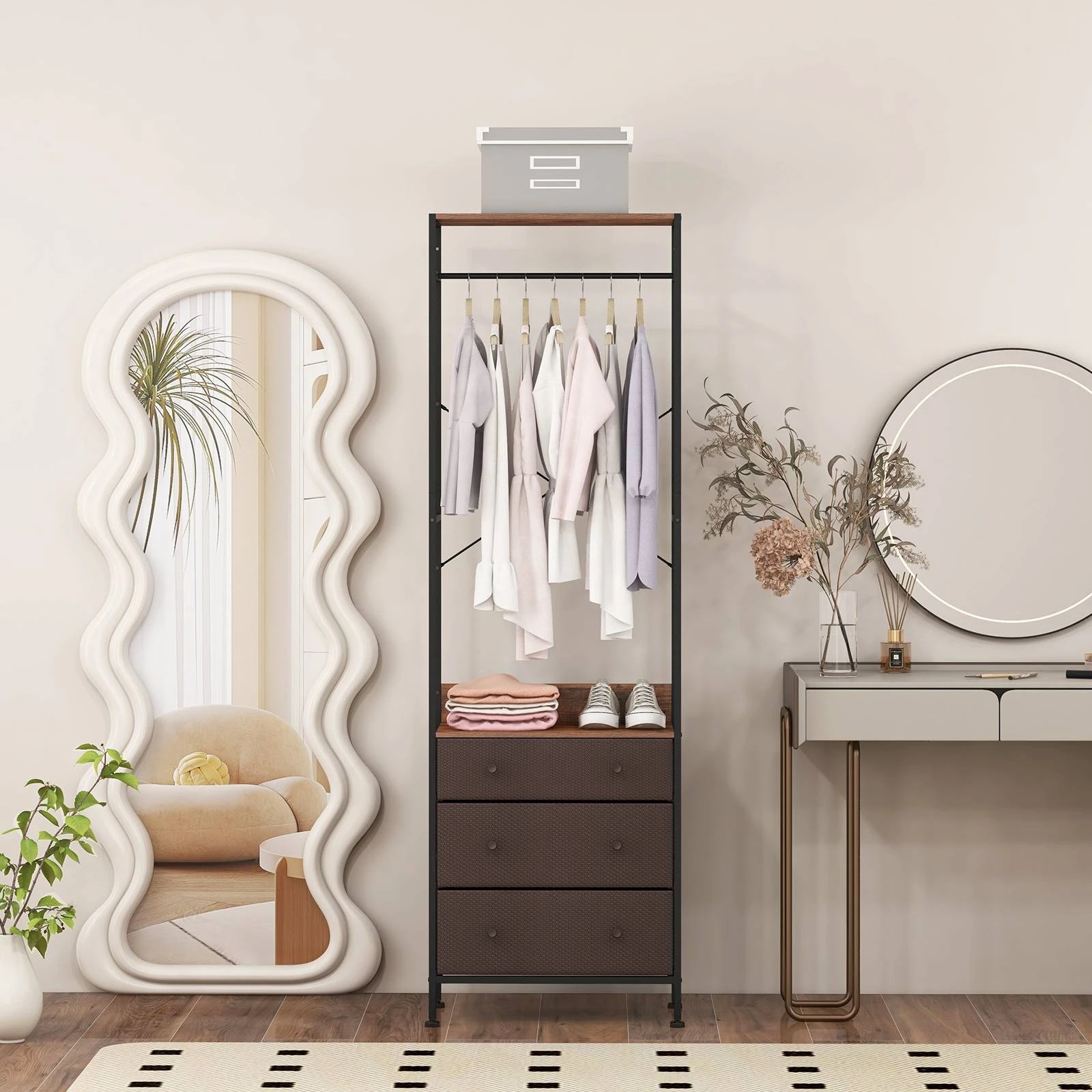3 Costway 3-Drawer Clothing Rack Clothes Stand Dresser Tall Closet, 3 of 5