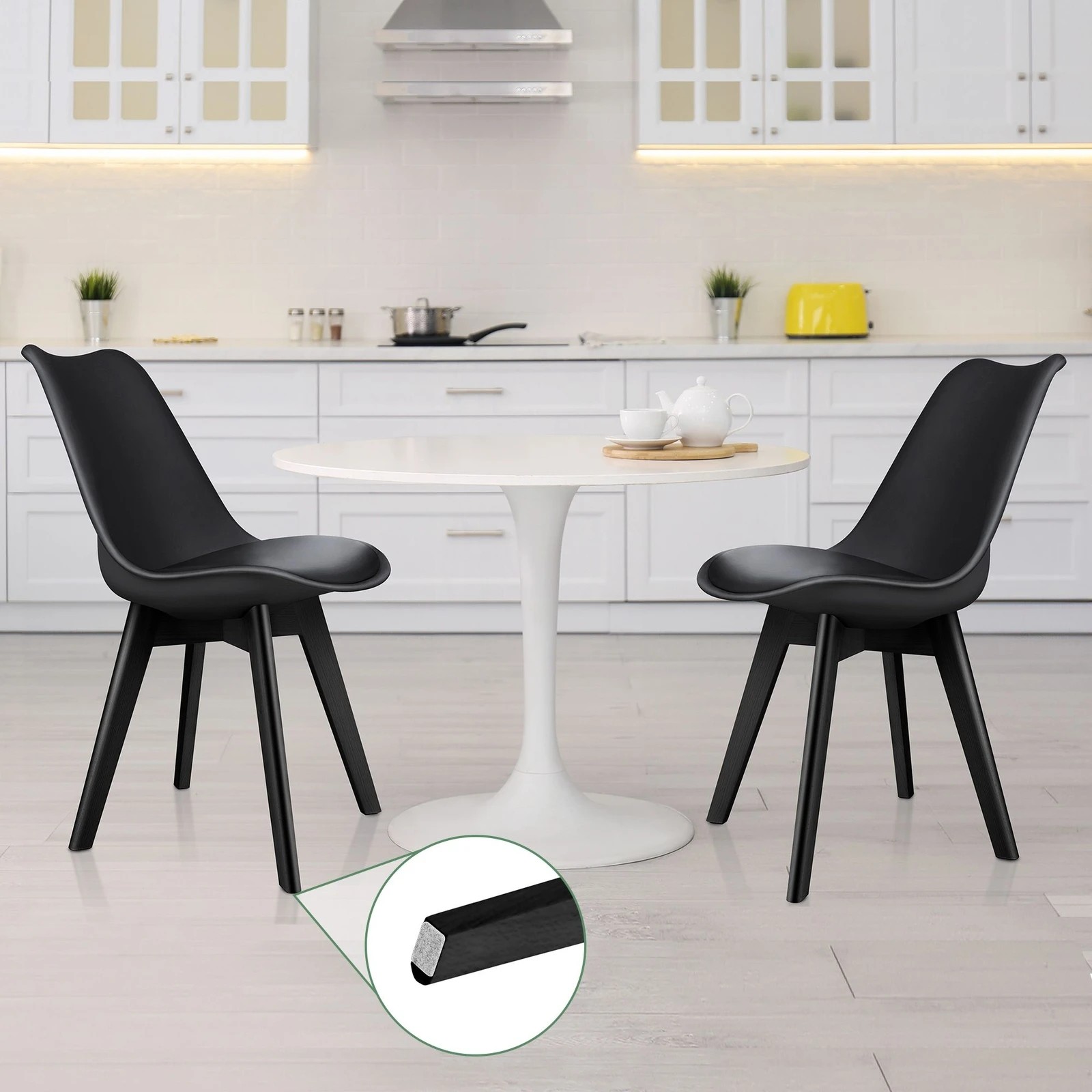 5 Alfordson 4x Dining Chairs Padding Retro PU Leather Kitchen Lounge Wooden - Black, 5 of 10