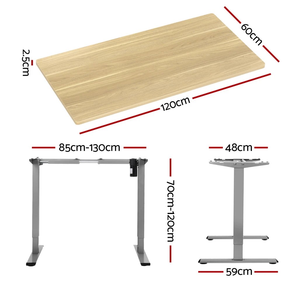 2 Artiss Standing Desk Motorised 120CM  Oak - Brown, 2 of 5