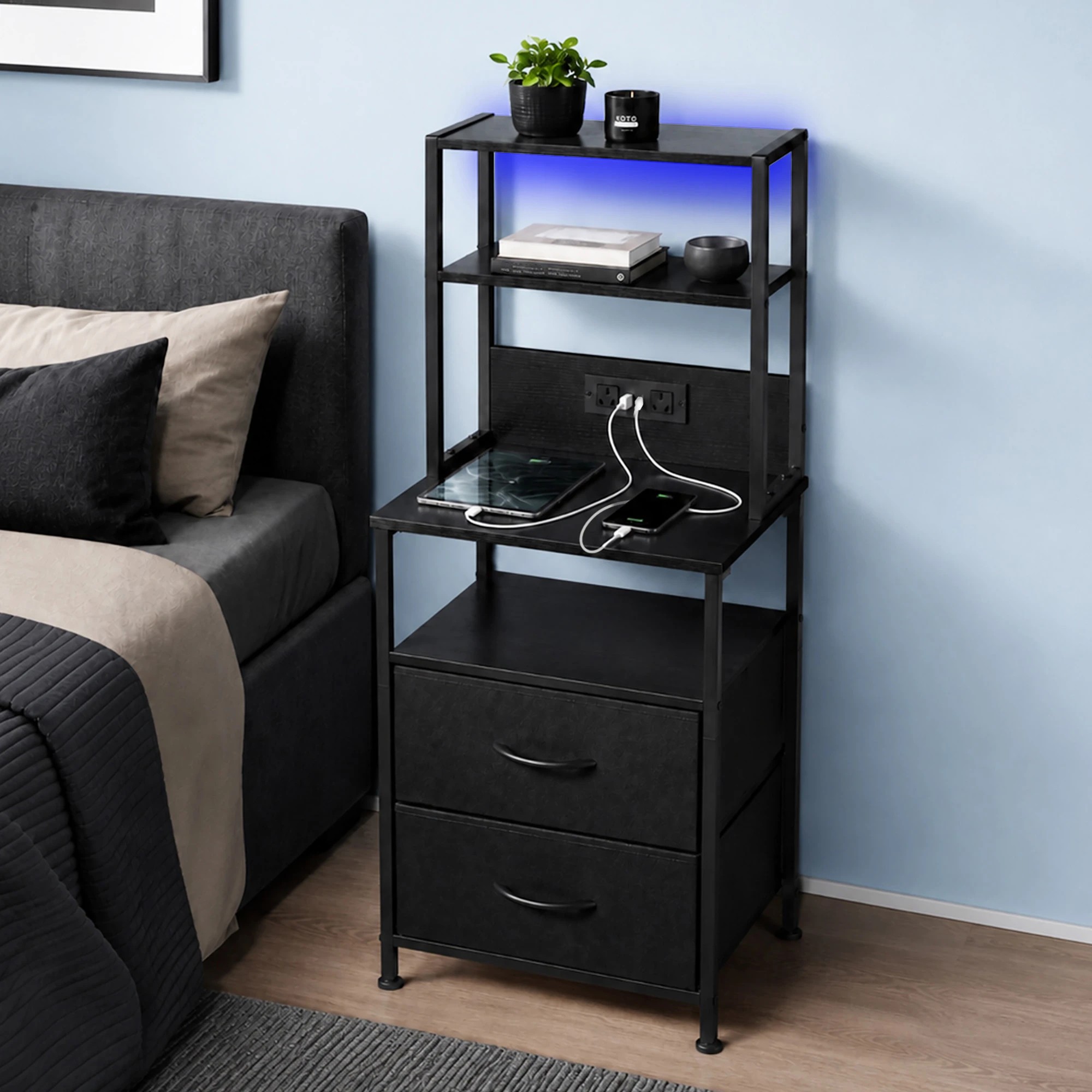 7 Levede Bedside Table with Charging Station LED Lights, 7 of 7
