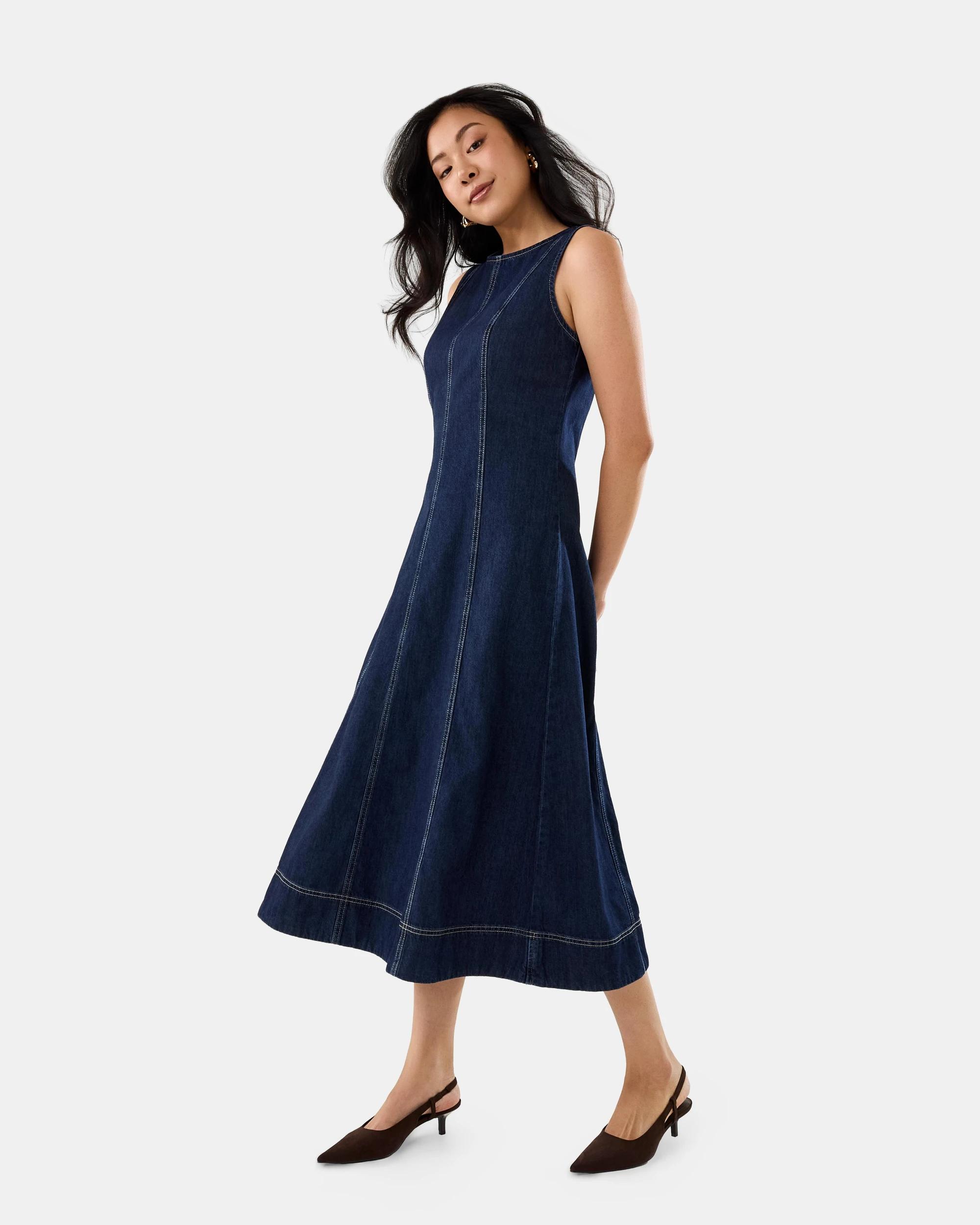 2 Sleeveless Denim Midi Dress Dark Denim, 2 of 7