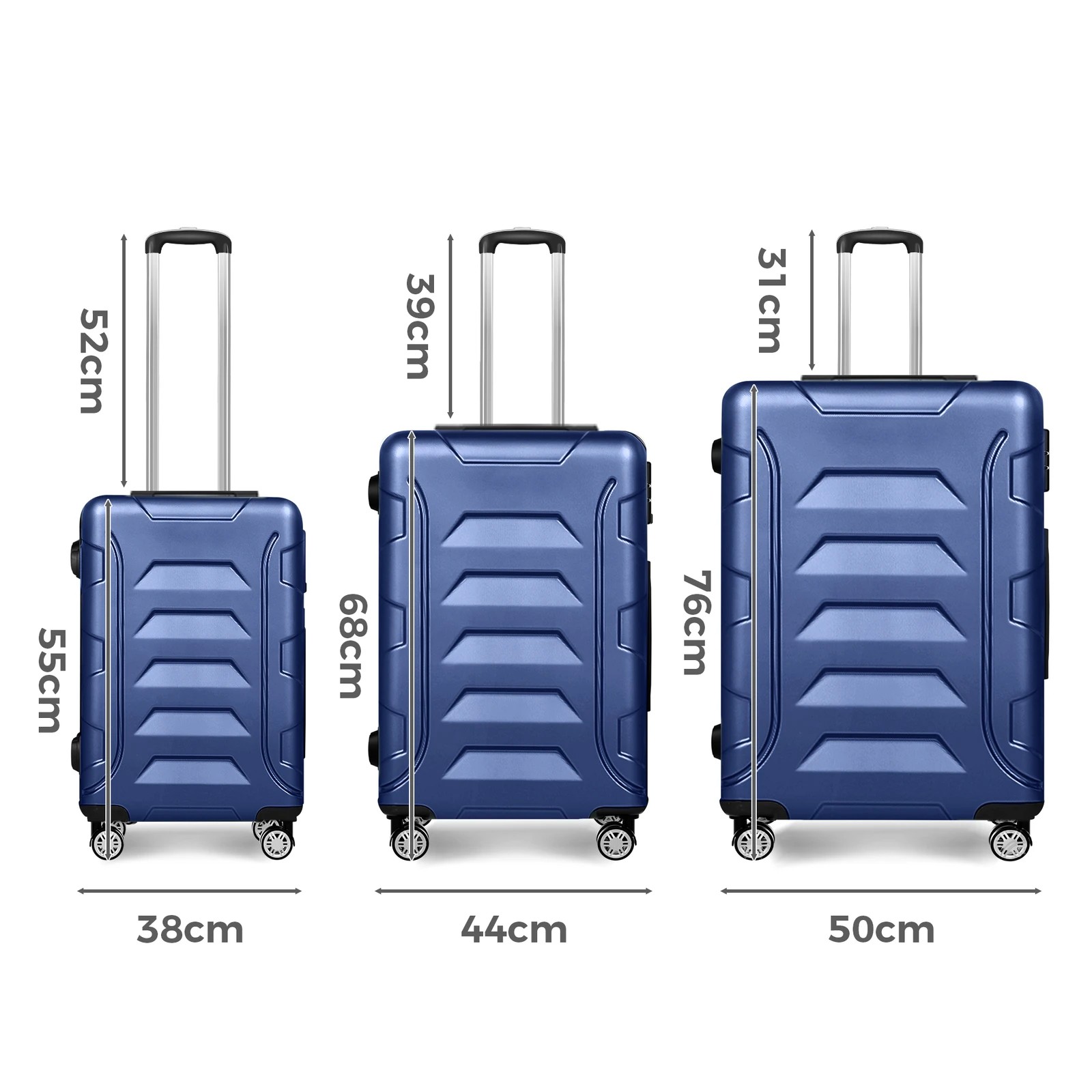 8 Alfordson Luggage 3PCS Set Suitcase ABS+PC Trolley TSA Hard Shell Case - Blue, 8 of 9