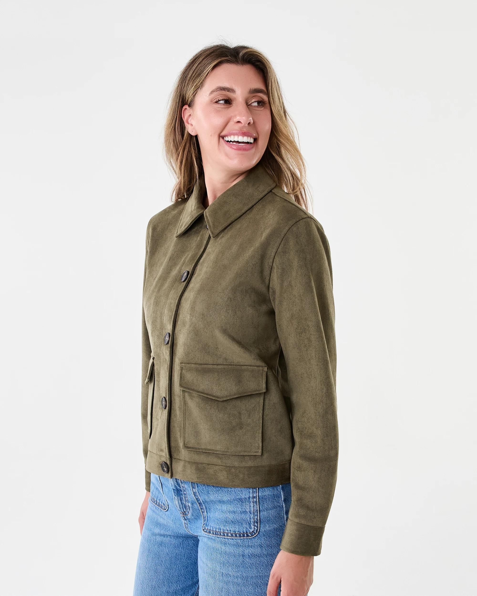 3 Fitted Suedette Jacket Deep Olive, 3 of 9