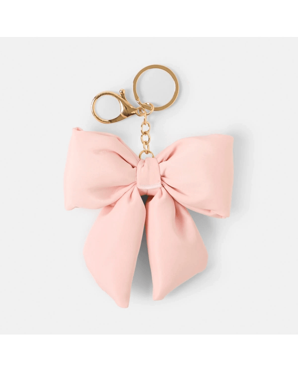 Puffy Bow Keyring - Gold Tone and Pink