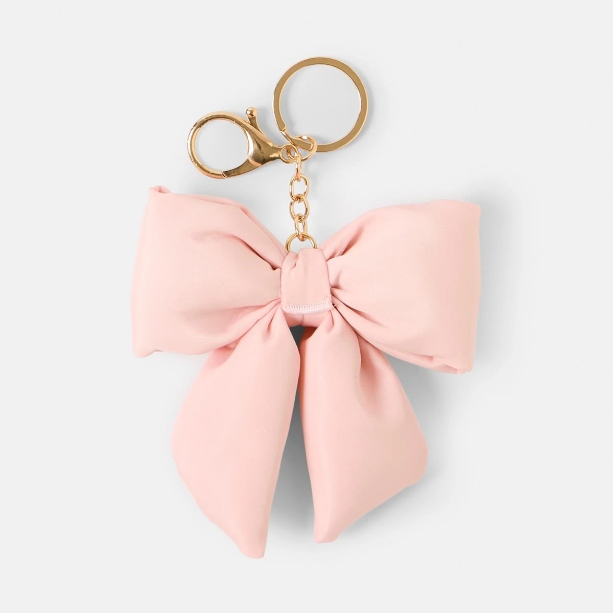 1 Puffy Bow Keyring - Gold Tone and Pink, 1 of 3