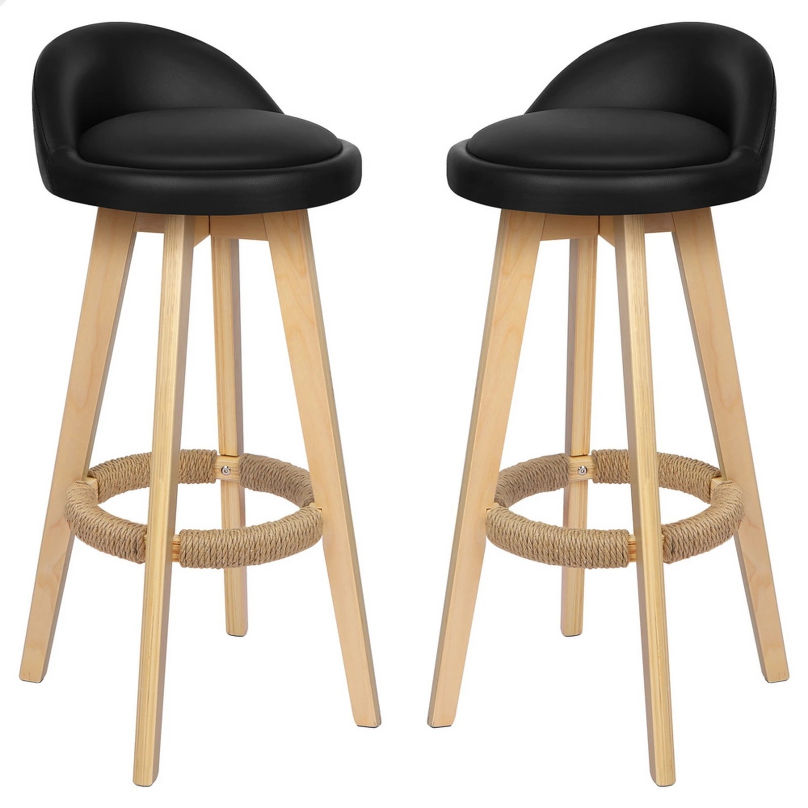 1 Alfordson 2x Kitchen Bar Stools Liam Wooden Swivel Bar Stool Chairs - Black, 1 of 9